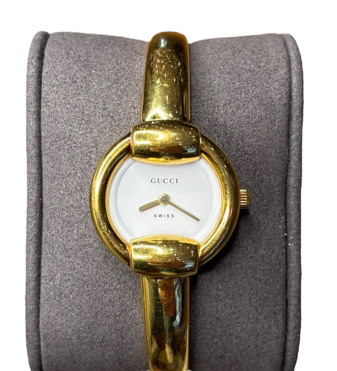 Gucci Gold Plated White Dial Bangle Bracelet