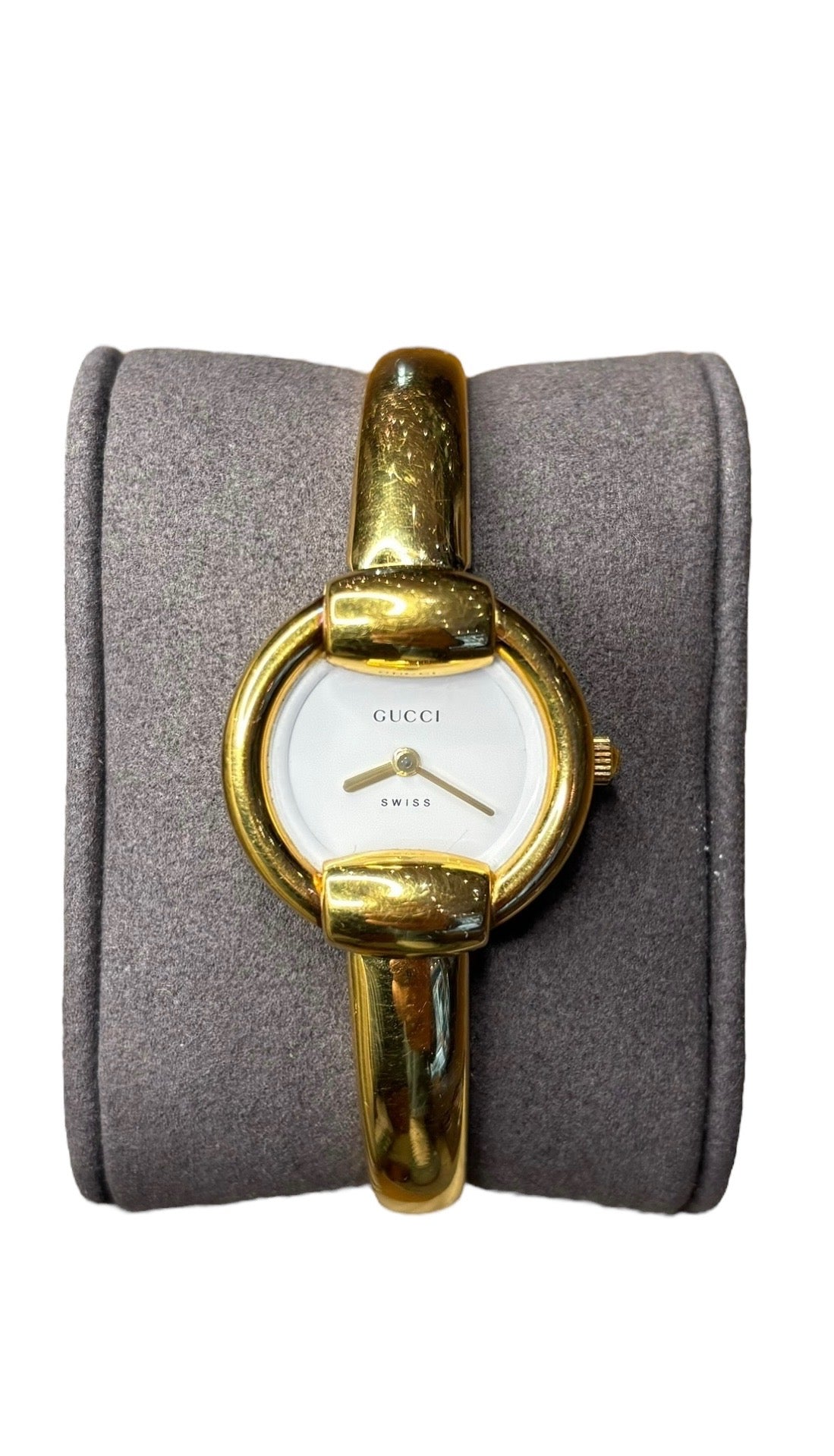 Gucci Gold Plated White Dial Bangle Bracelet