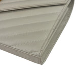 YSL Cream Pebbled Leather Cassandre Envelope Small Wallet On Chain