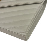 YSL Cream Pebbled Leather Cassandre Envelope Small Wallet On Chain
