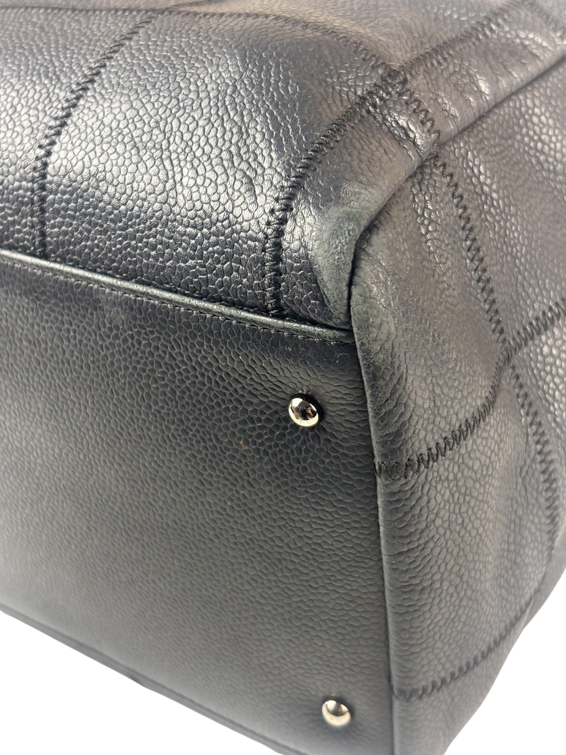 Chanel Navy Chocolate Bar Square Quilt LAX Bowler Bag 2004