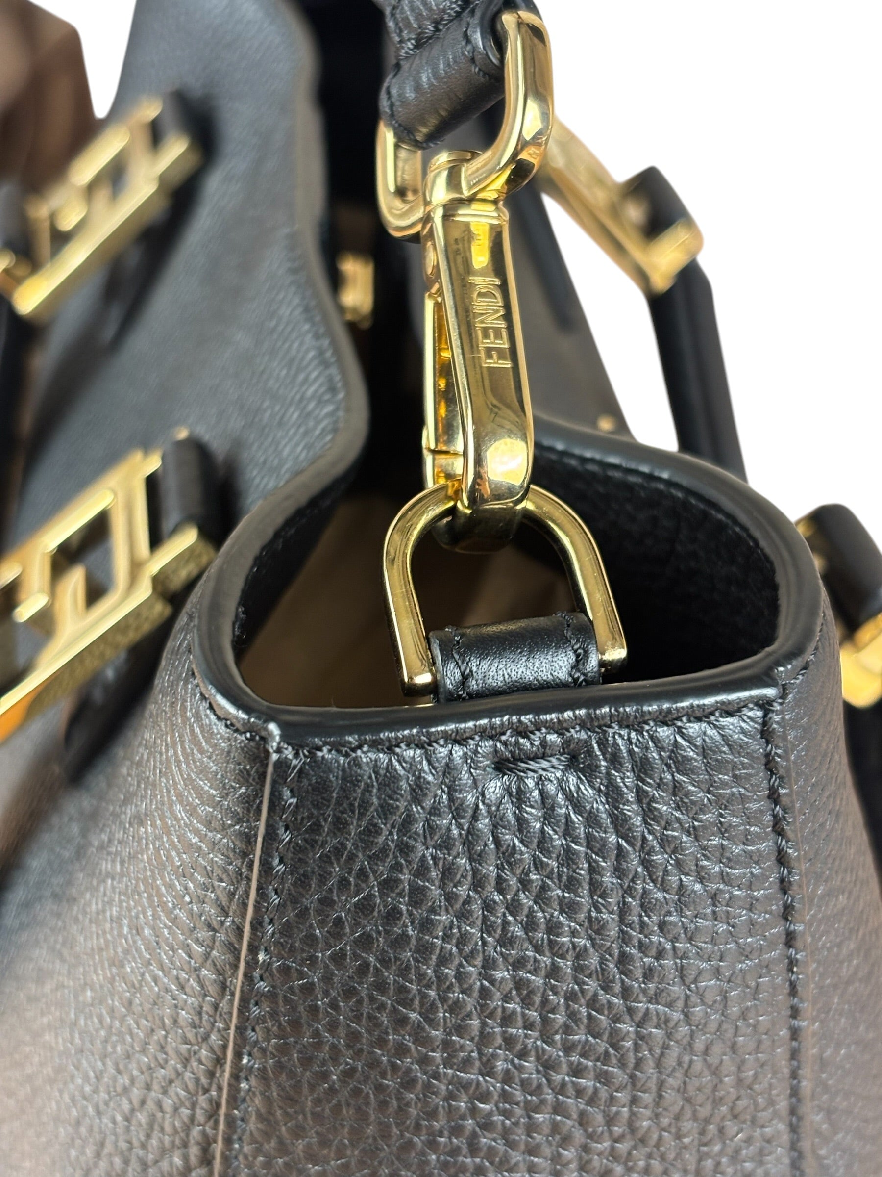 Fendi Black Leather Small FF Tote Two-Way Bag