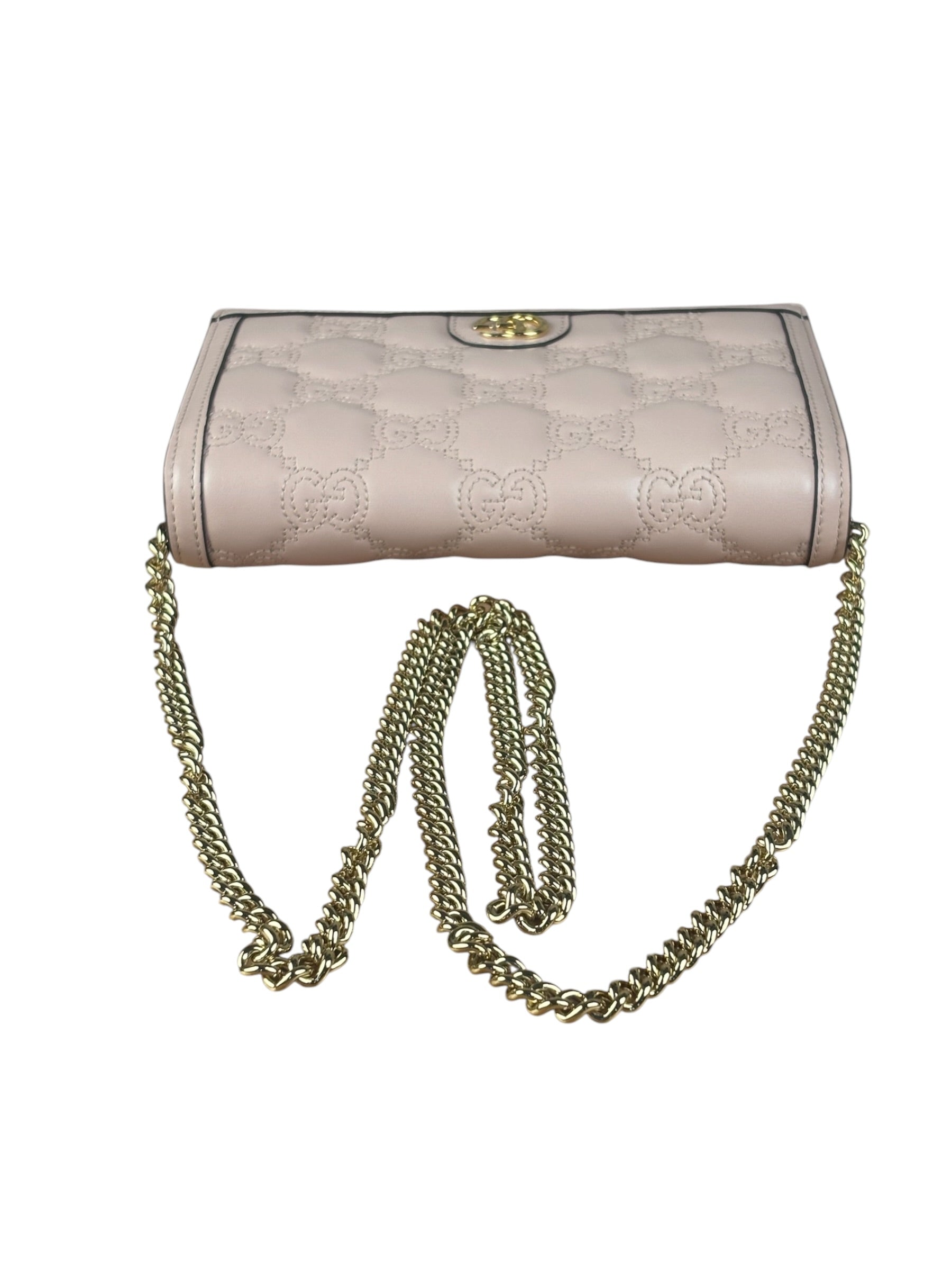 Gucci Light Pink Leather GG Matelasse Chain Wallet