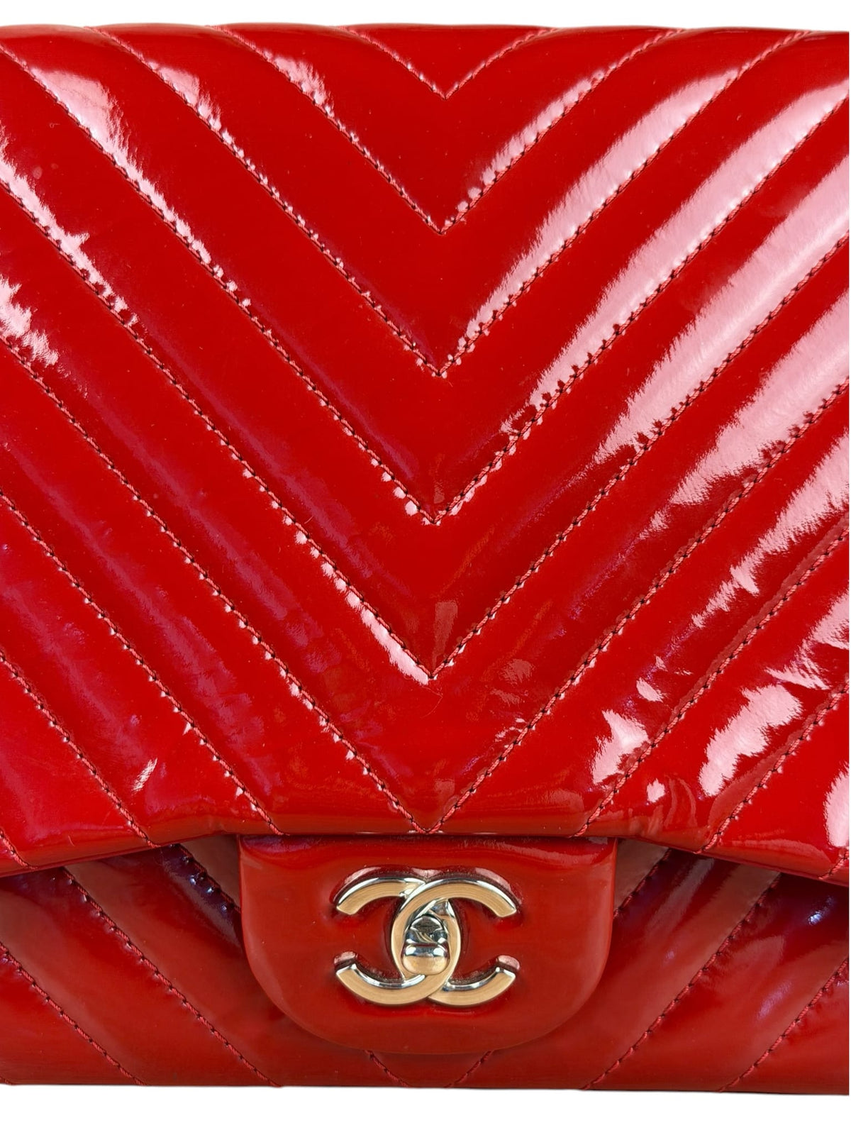 Chanel Red Patent Chevron Jumbo Flap 2010