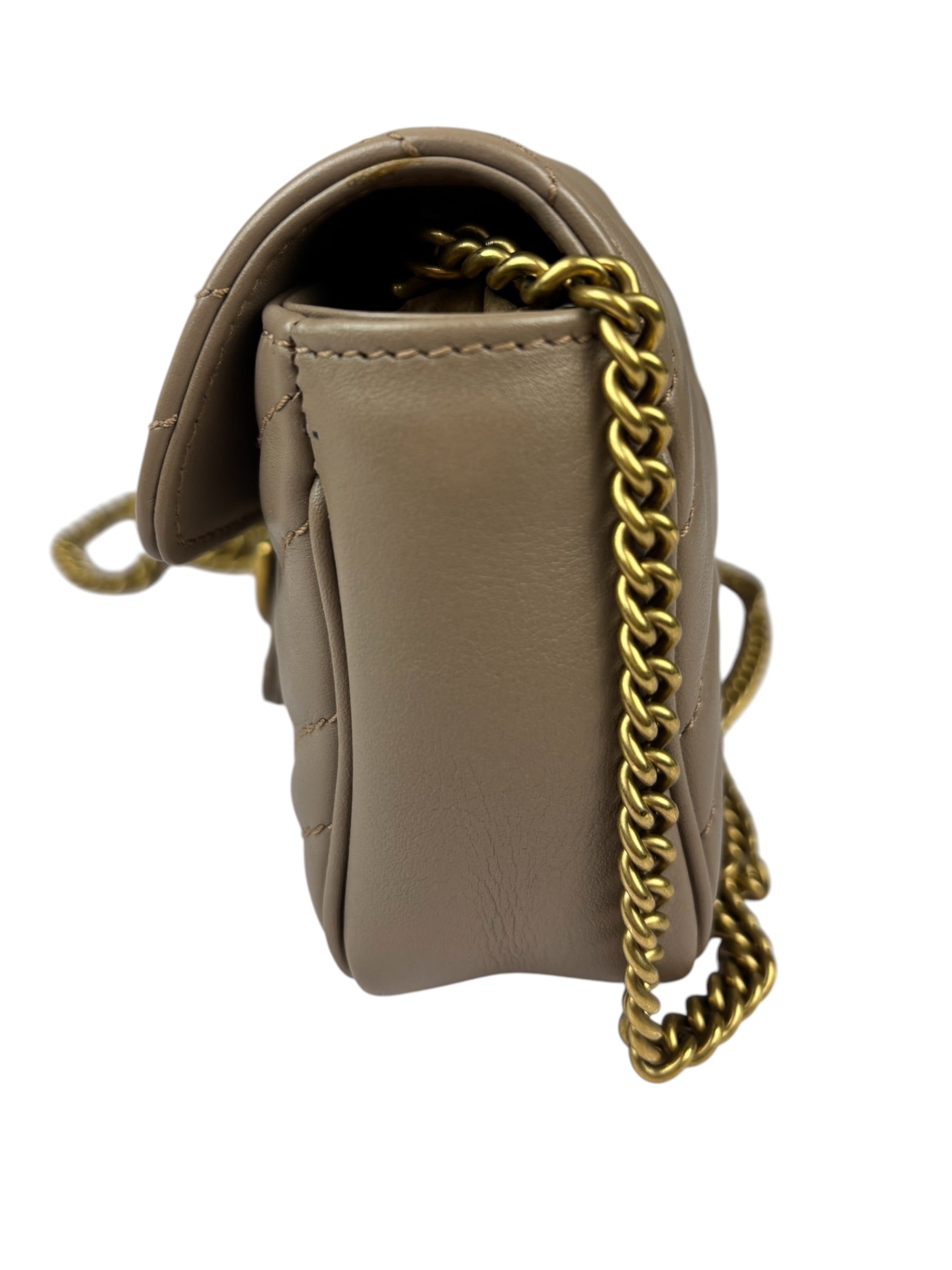 Gucci Pink Beige Leather Marmont Mini Shoulder Bag