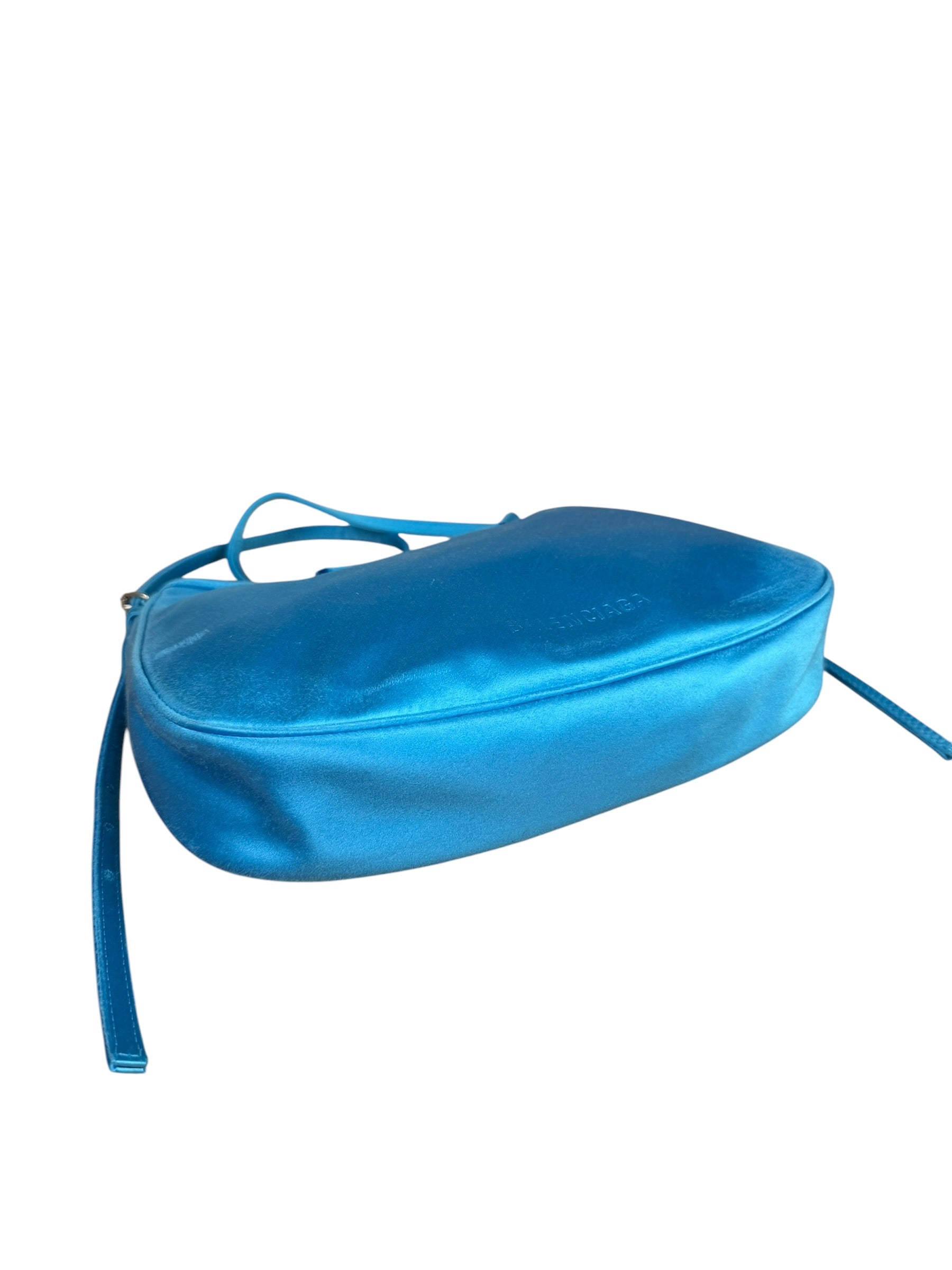 Balenciaga Blue Satin/Leather Trim Leopolda Small Hobo Bag