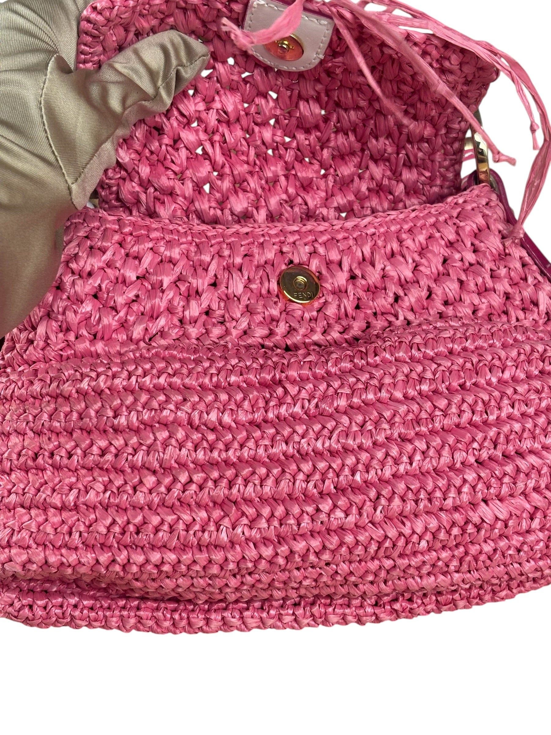 Fendi Pink Raffia Mini Chef Bag