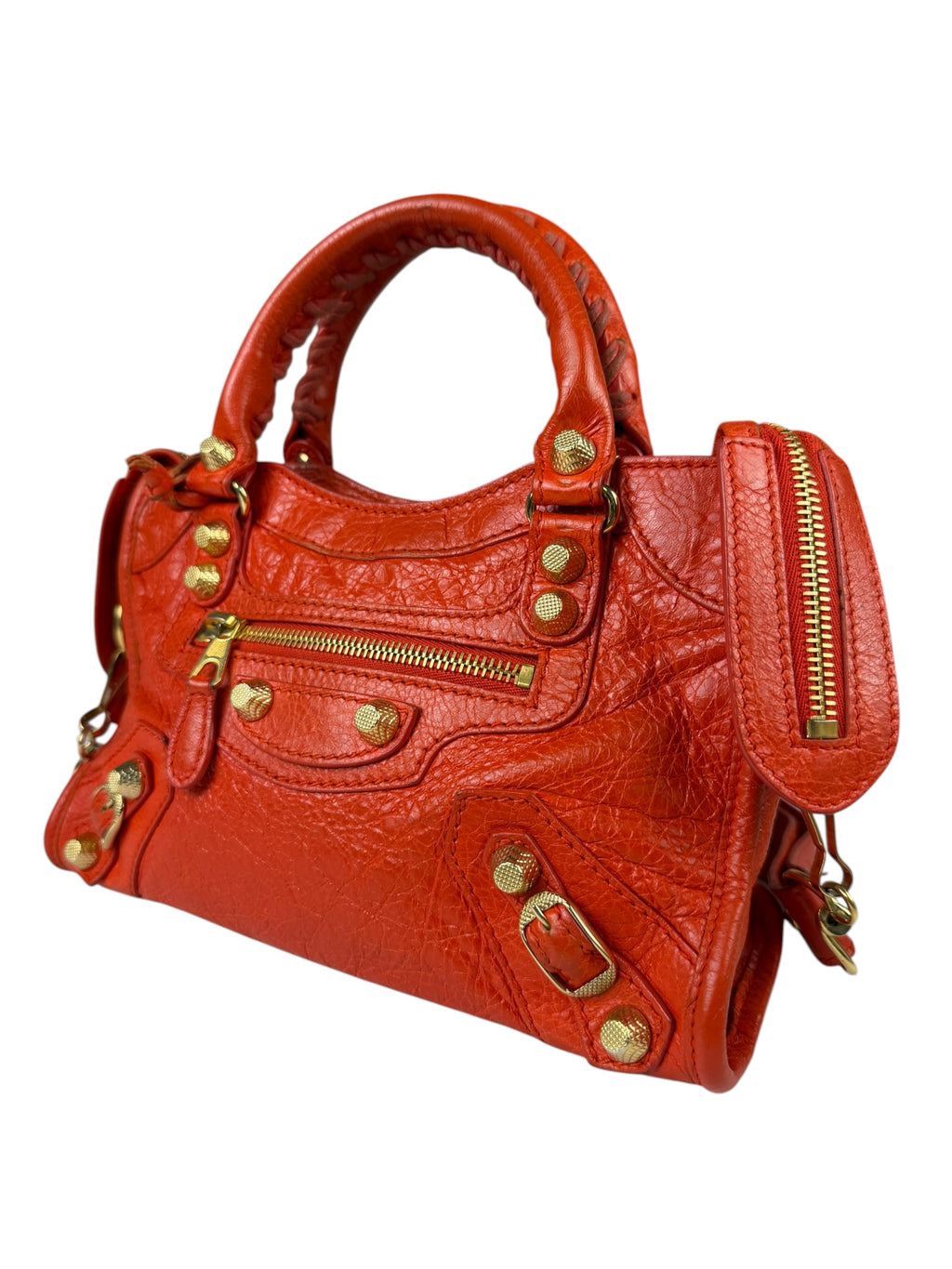 Balenciaga Red Leather Mini City Bag