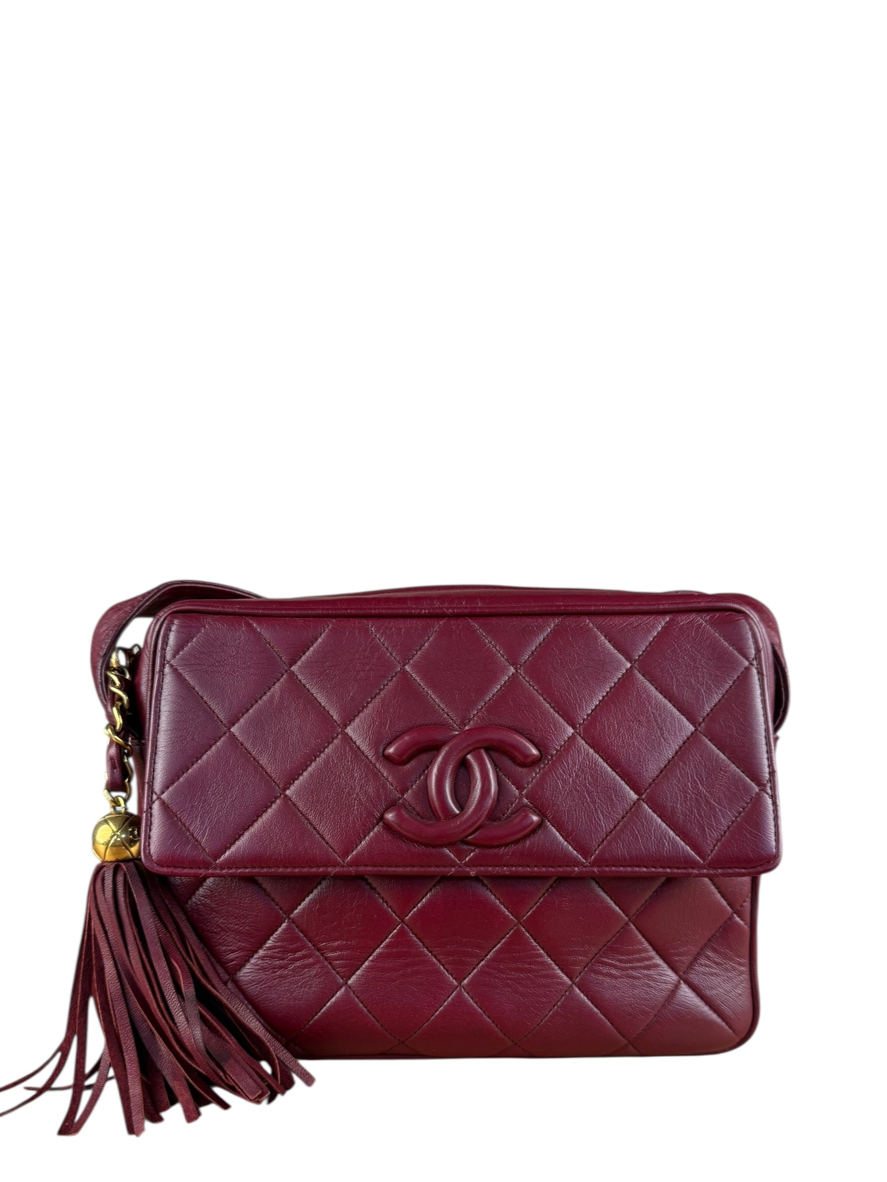 Chanel Vintage Burgundy Quilted Leather CC Camera Bag