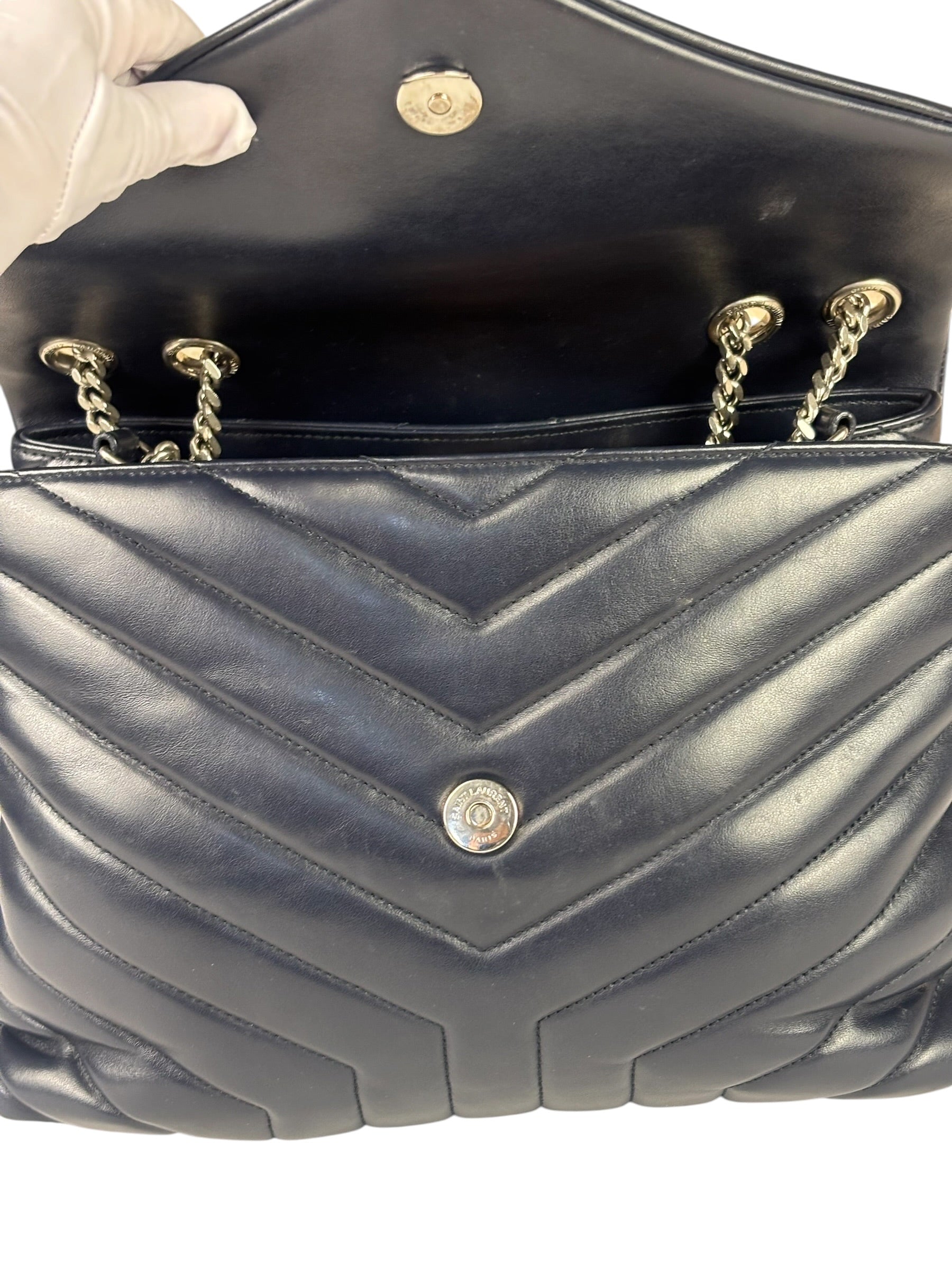 Yves Saint Laurent Navy Blue LouLou Medium Shoulder Bag
