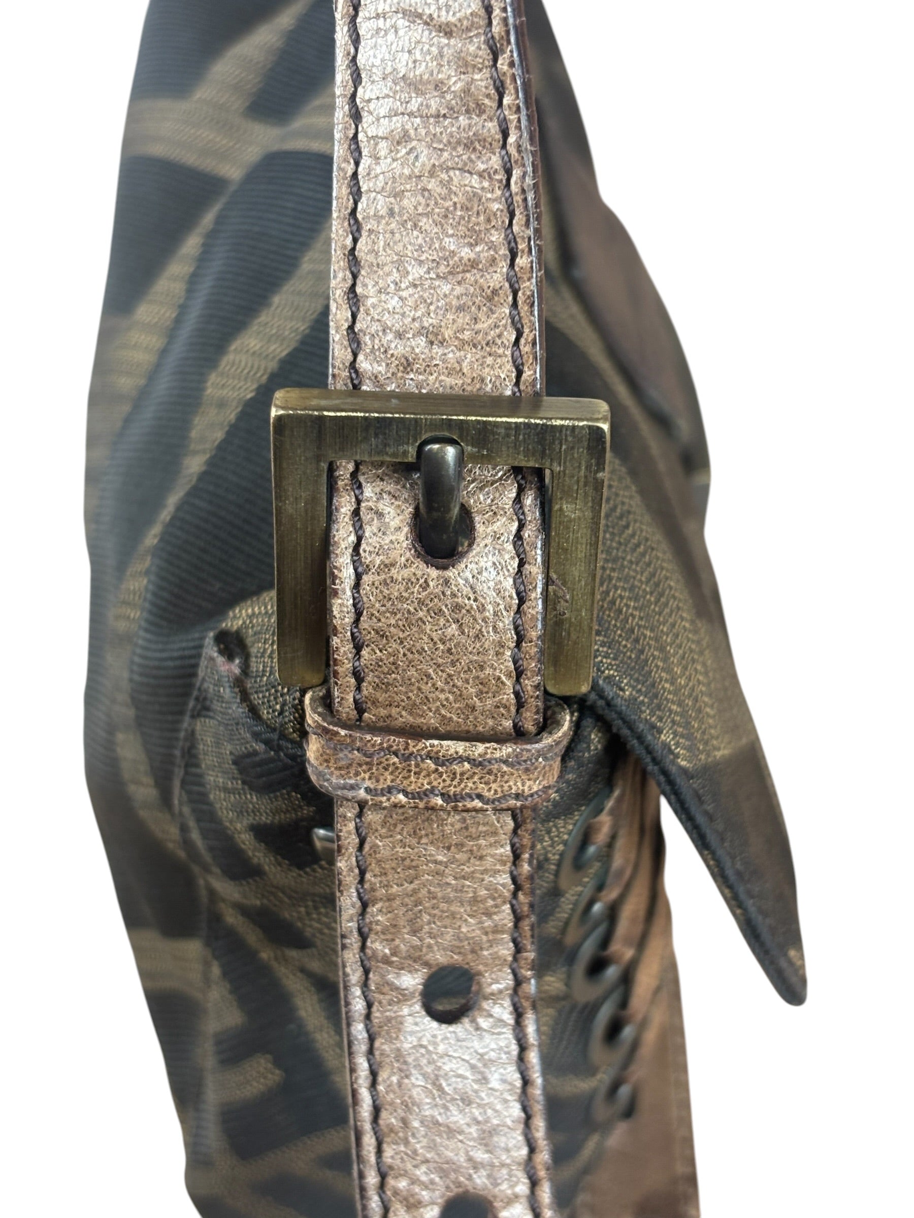 Fendi Zucca Whipstitch Baguette Shoulder Bag