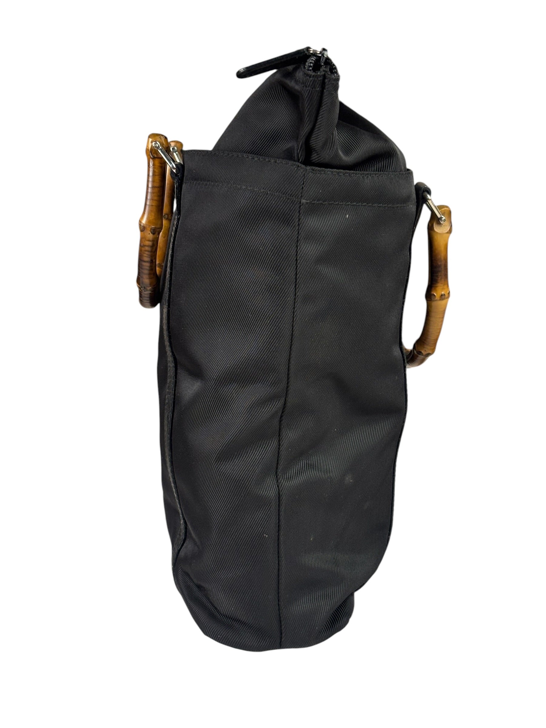 Gucci Black Nylon/Leather Trim Bamboo Top Handle Tote