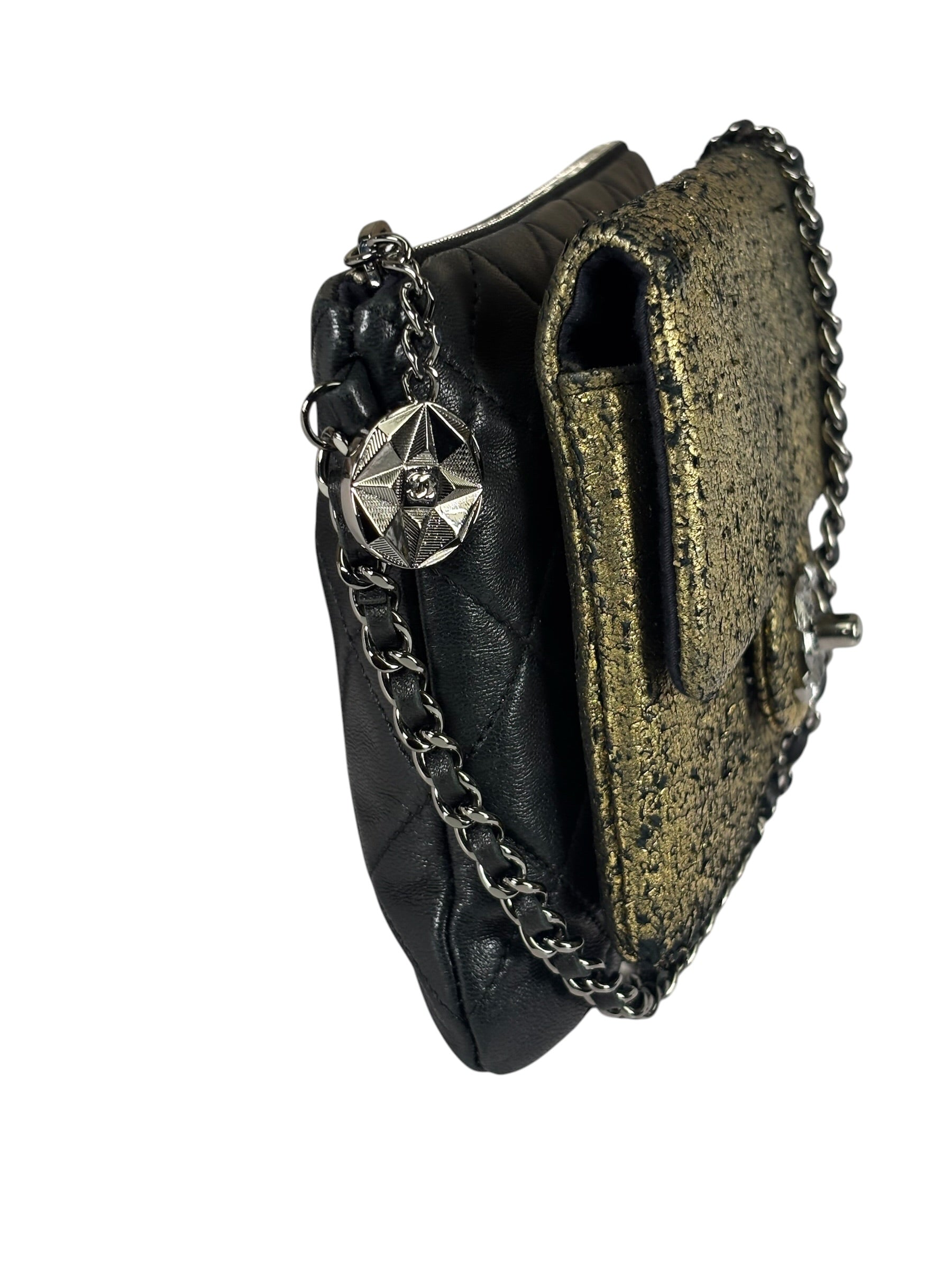 Chanel Black/Golden Quilted Lambskin Night Clutch On Chain Flap Bag 2012