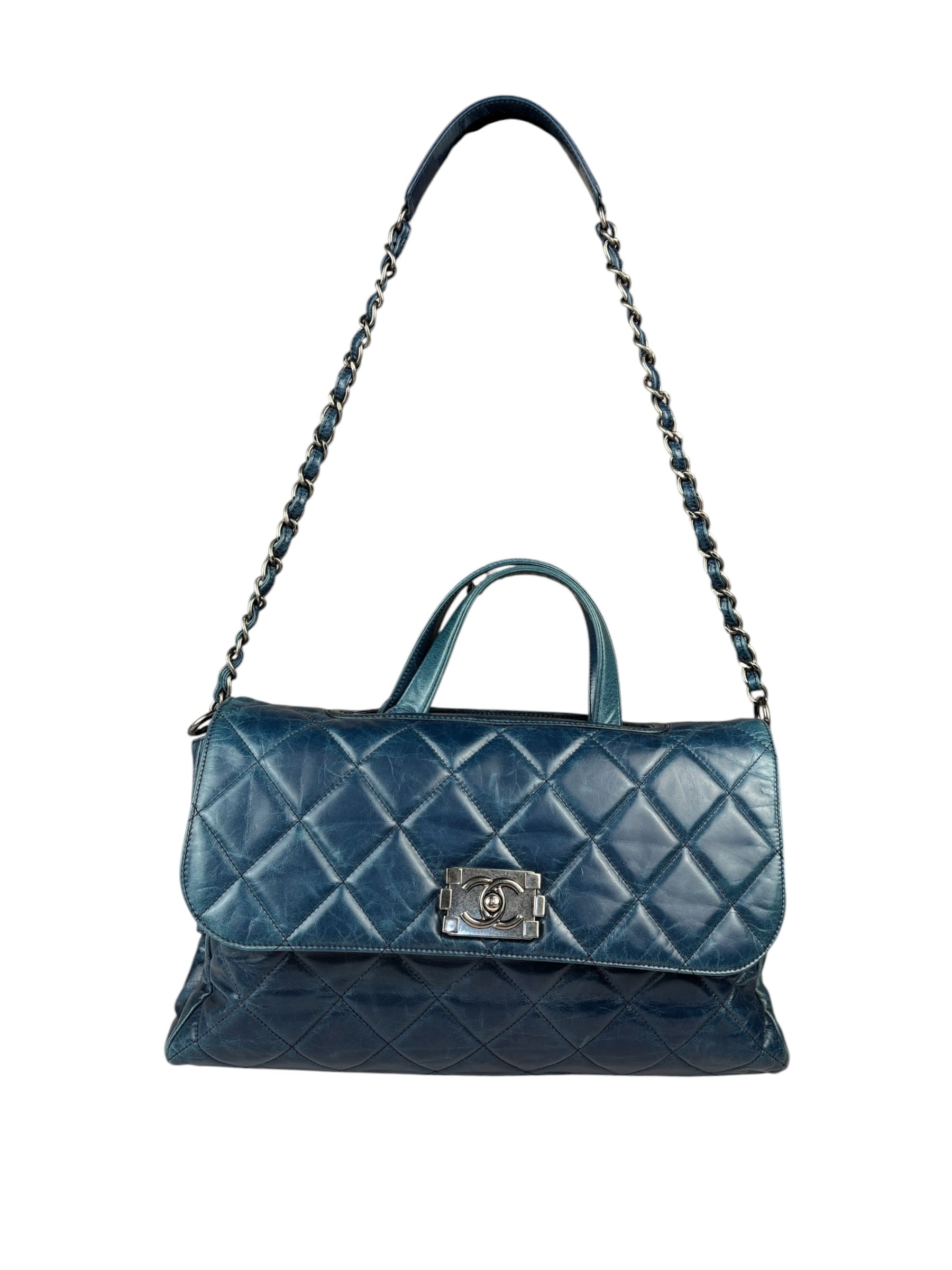 Chanel Blue Quilted Calfskin Large Convertible Boy Two-Way Bag 2012