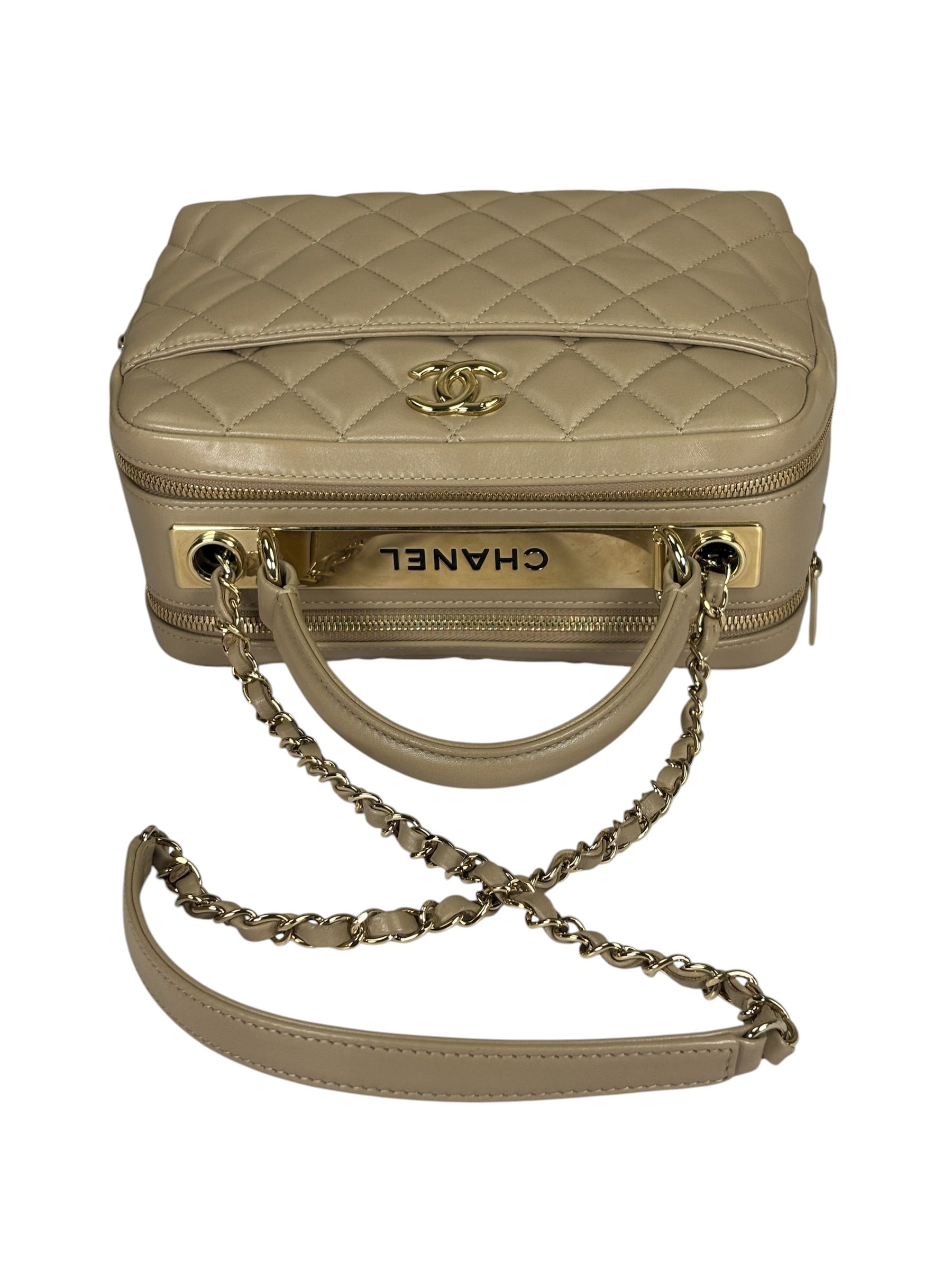 Chanel Beige Quilted Lambskin CC Trendy Bowling Bag 2017