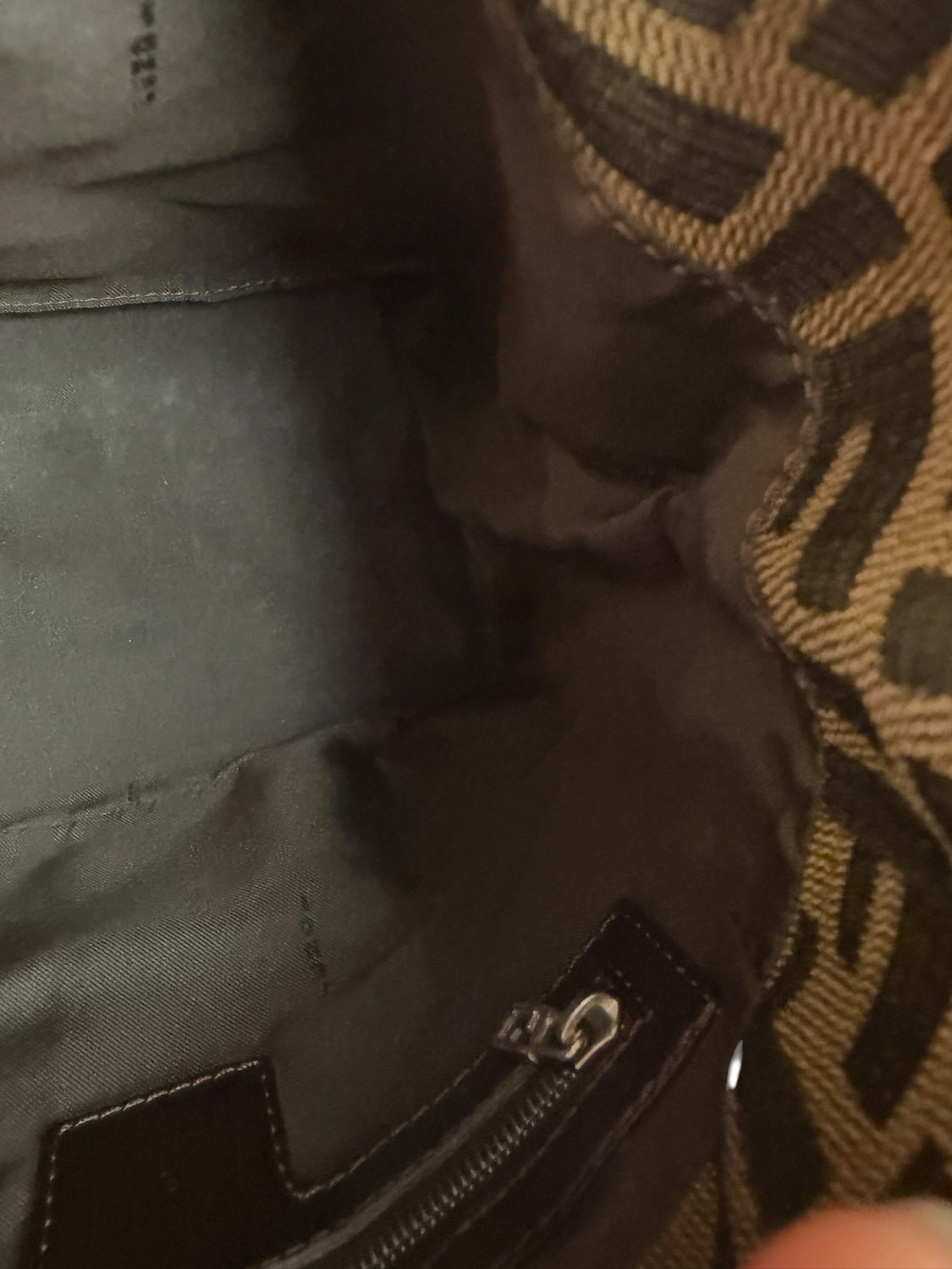 Fendi Brown Leather Trim Zucca Hobo Baguette