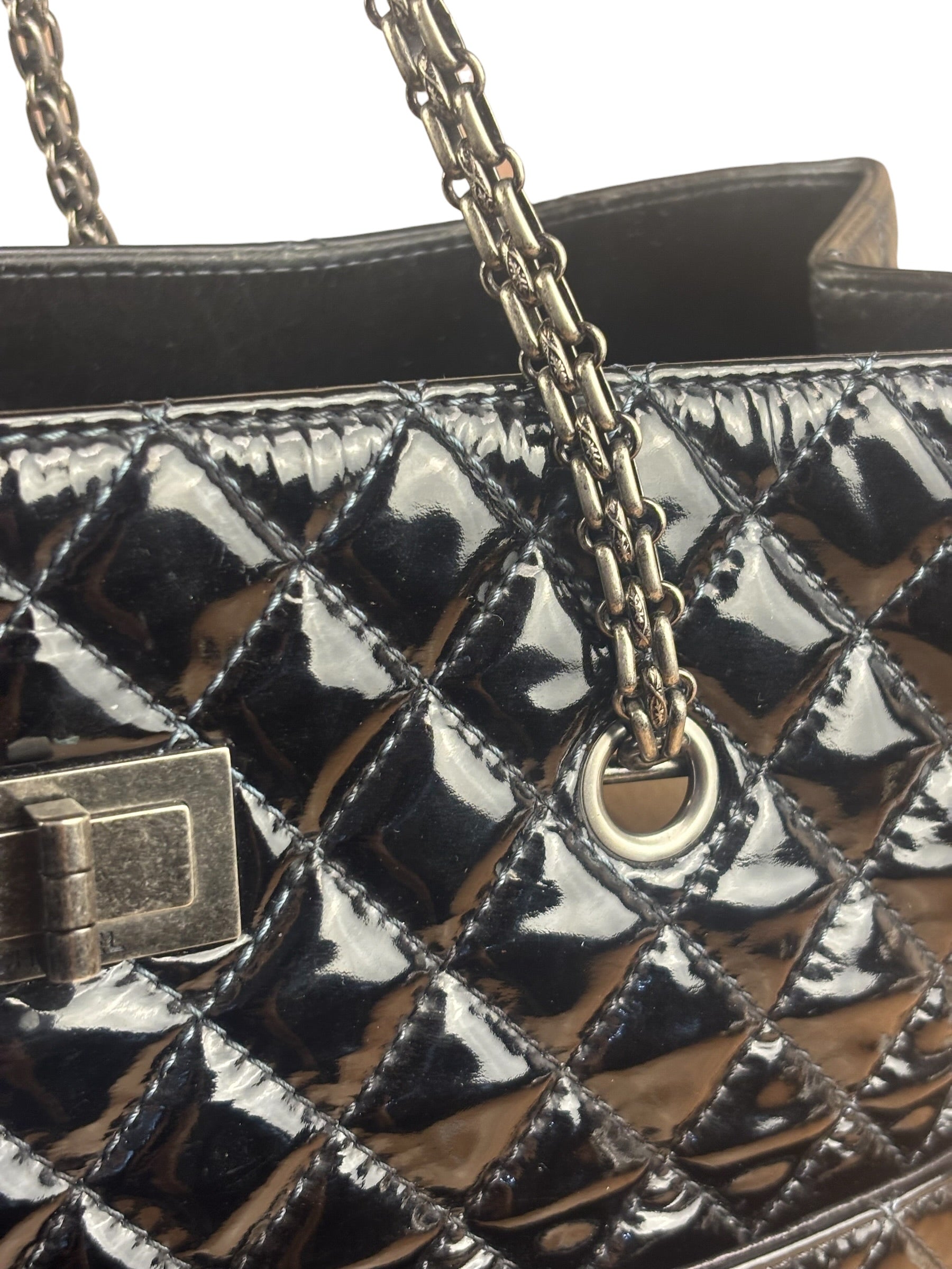 Chanel Black Patent Leather 2.55 Reissue Tote Bag 2010