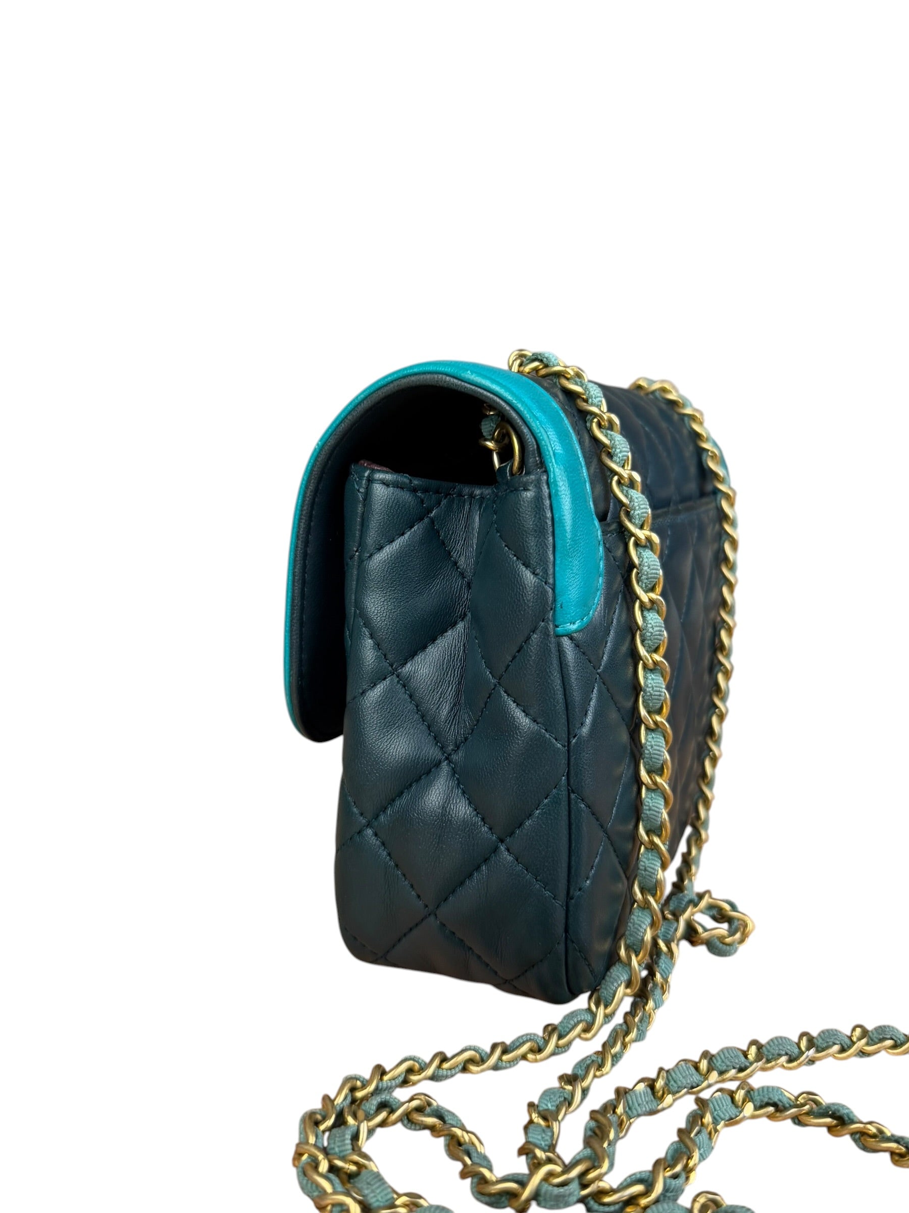 Chanel Quilted Mini Two-Tone Blue Day Flap Bag 2017