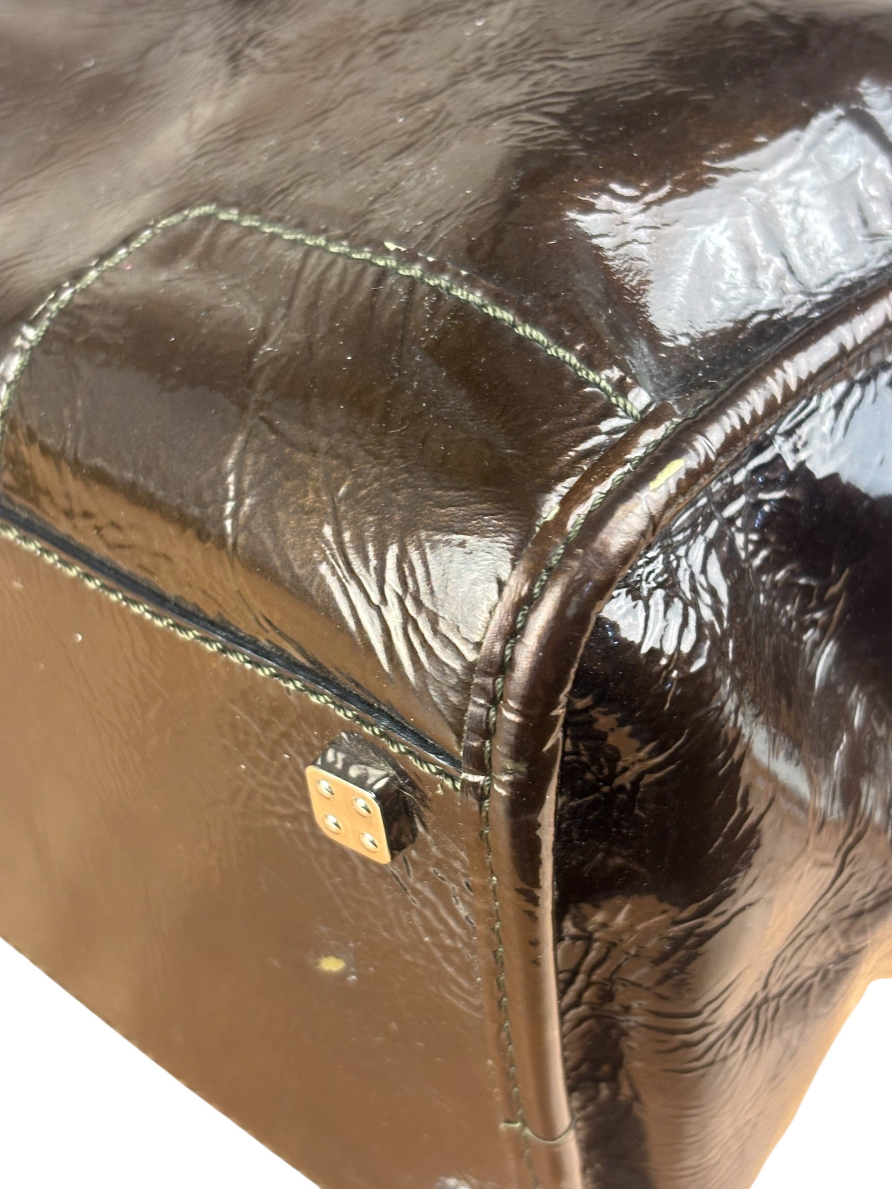 Loewe Vintage Brown Patent Leather Amazona Handbag