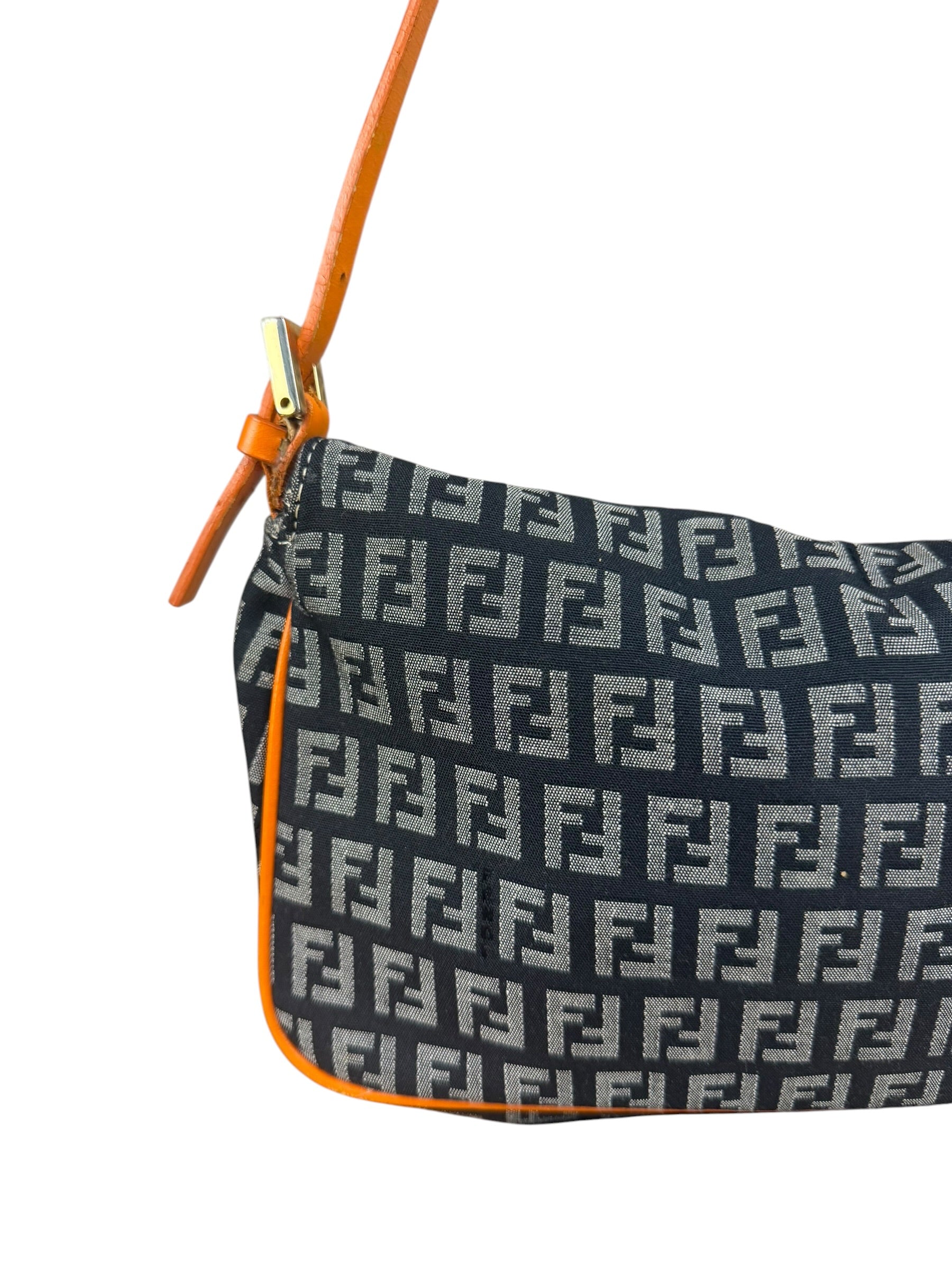 Fendi Orange Leather Trim Zucca Pochette