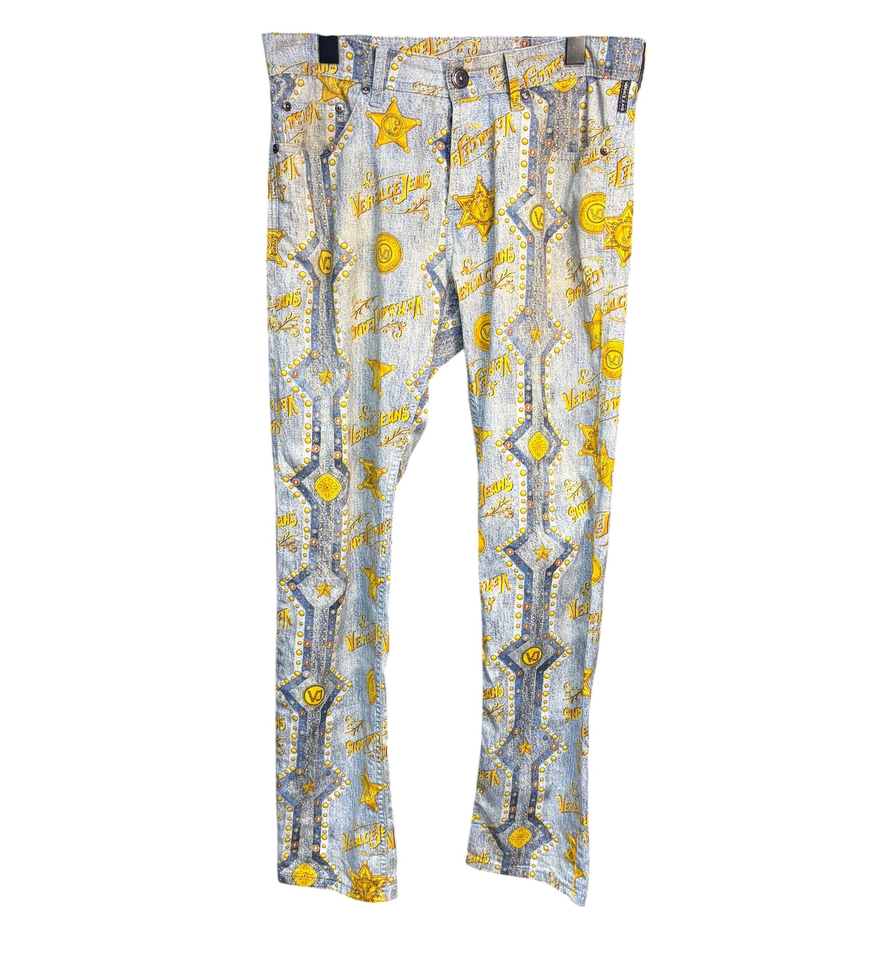 Versace Blue Logo Print Denim Jeans