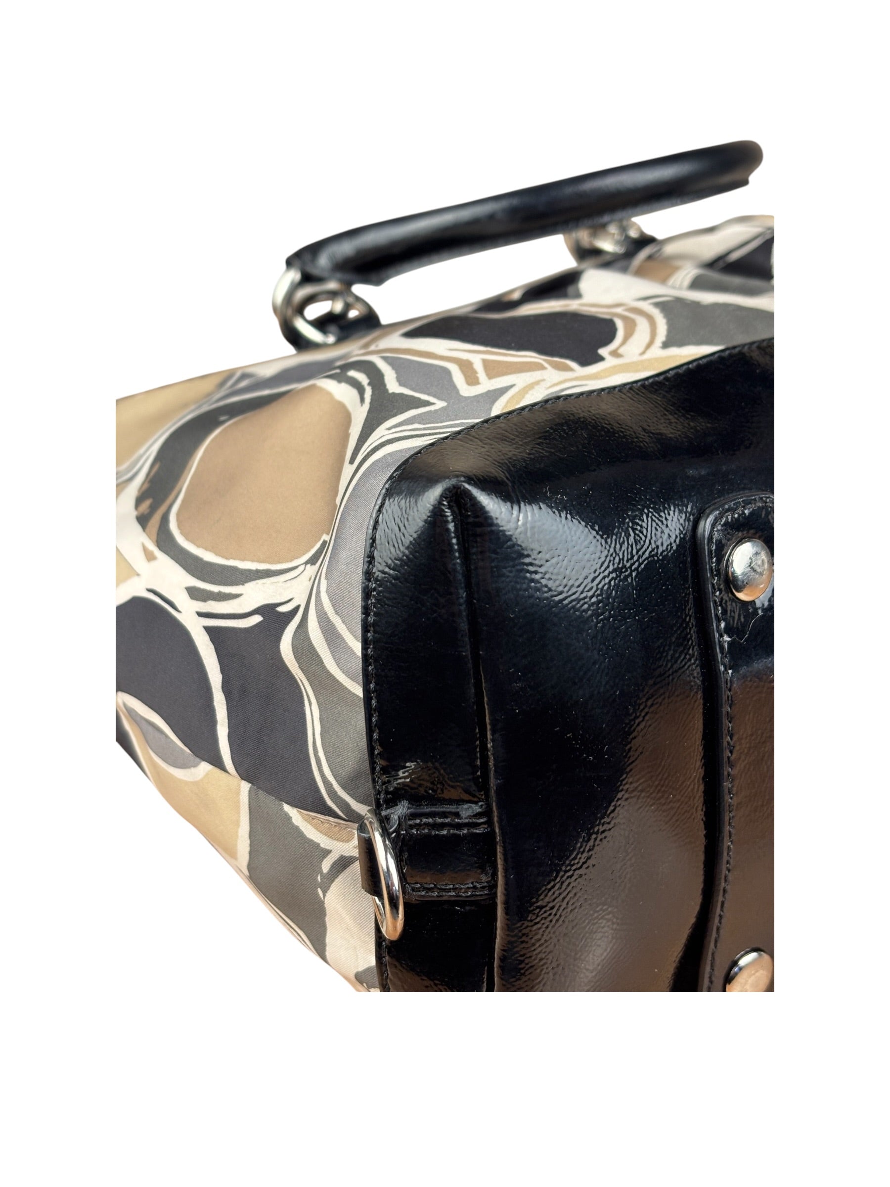 Coach Vintage Trim Leather Hand Drawn Scarf Print Satchel Two-Way Bag