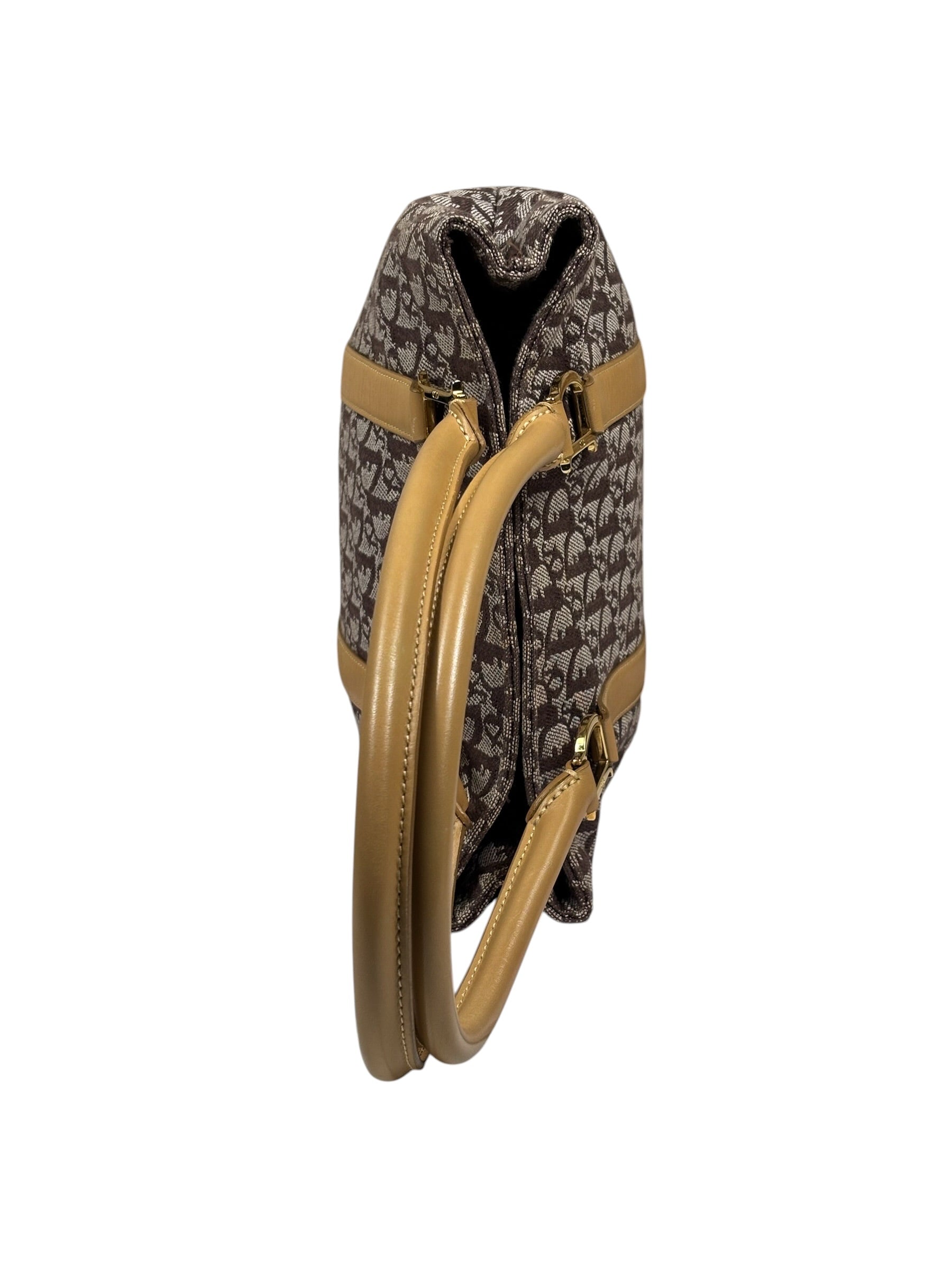 Christian Dior Brown Leather Trim Canvas Trotter Tote
