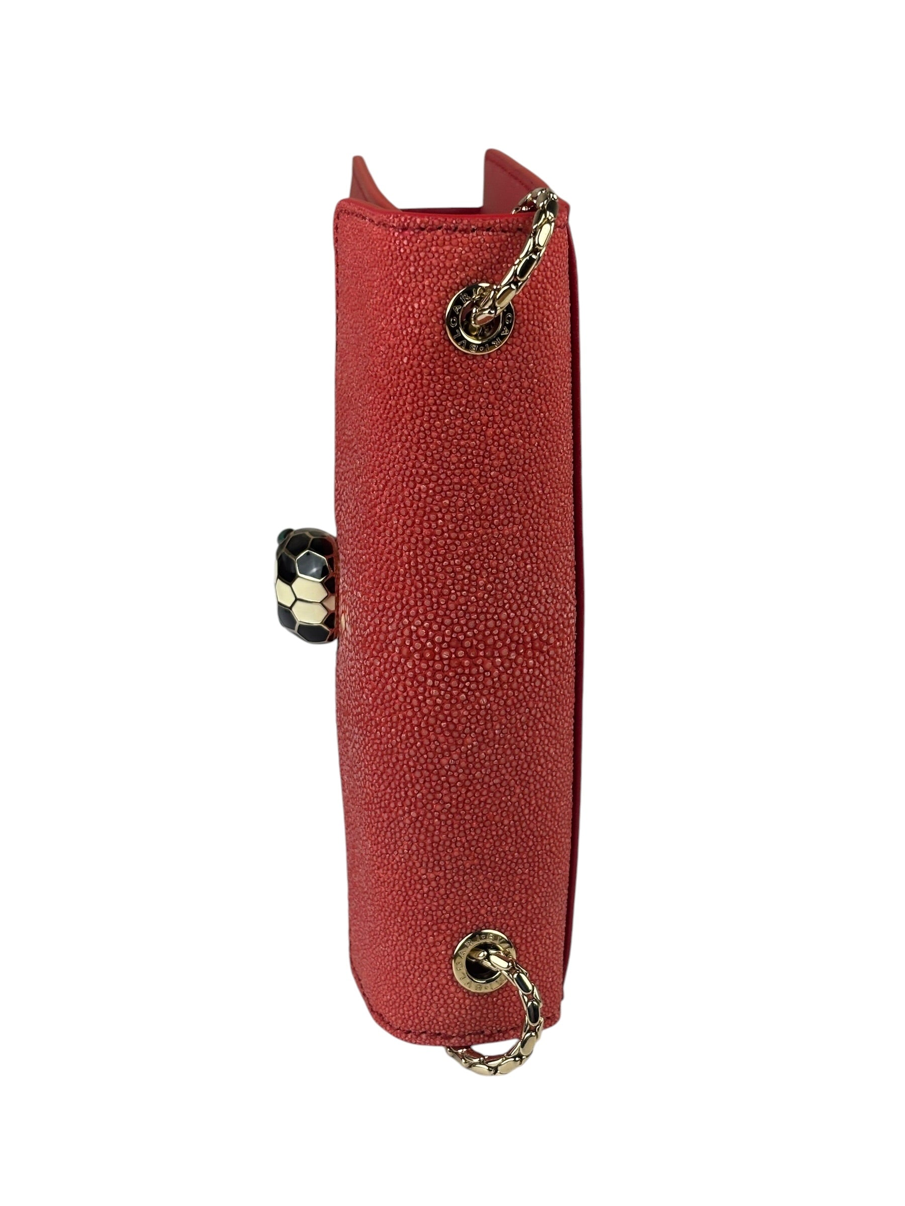 Bvlgari Red Calfskin Serpenti Forever Galuchat Crossbody Bag