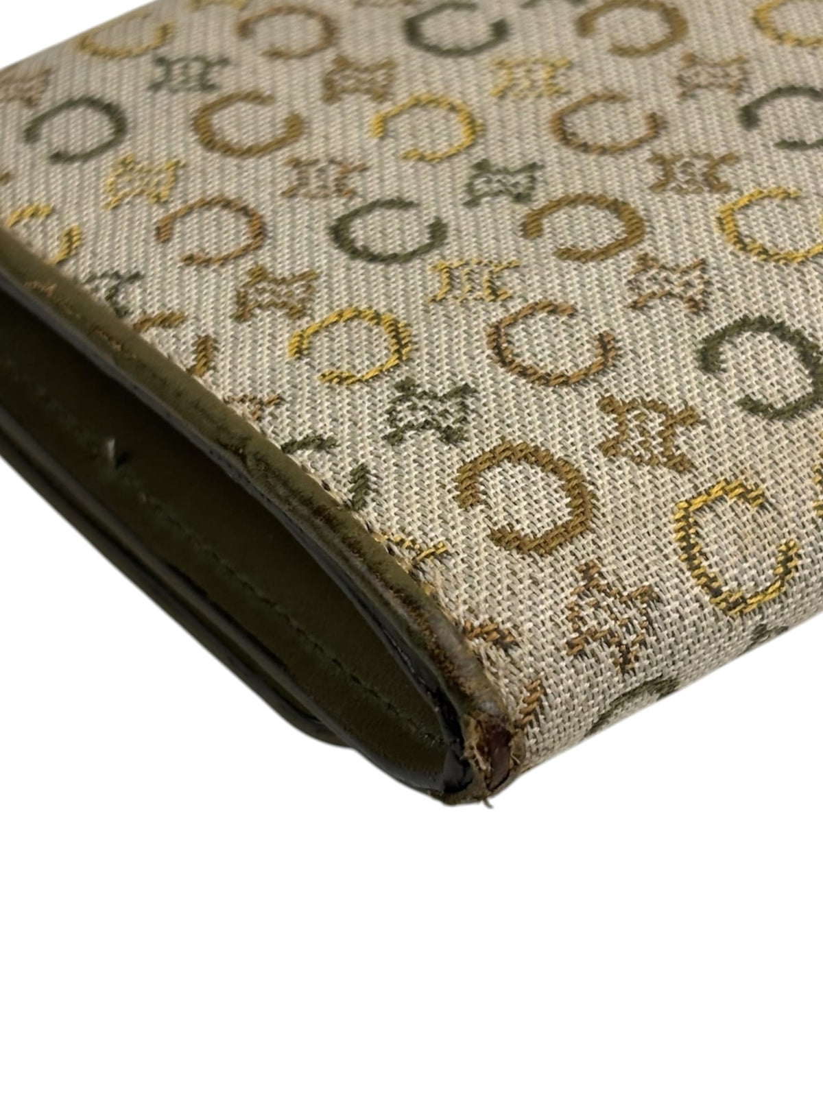 Celine Green/Beige Leather Trim Macadam Flap Wallet