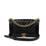 Chanel Black Chevron Leather Boy Medium Flap Bag 2017