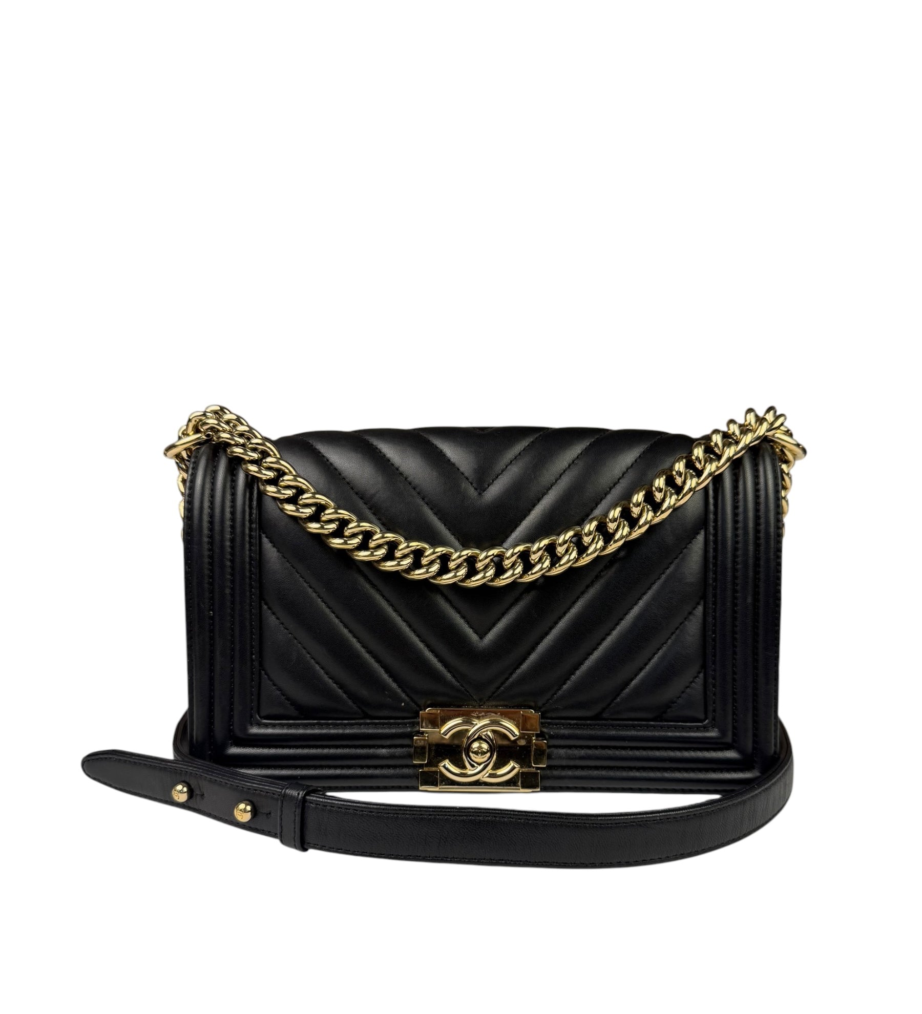 Chanel Black Chevron Leather Boy Medium Flap Bag 2017