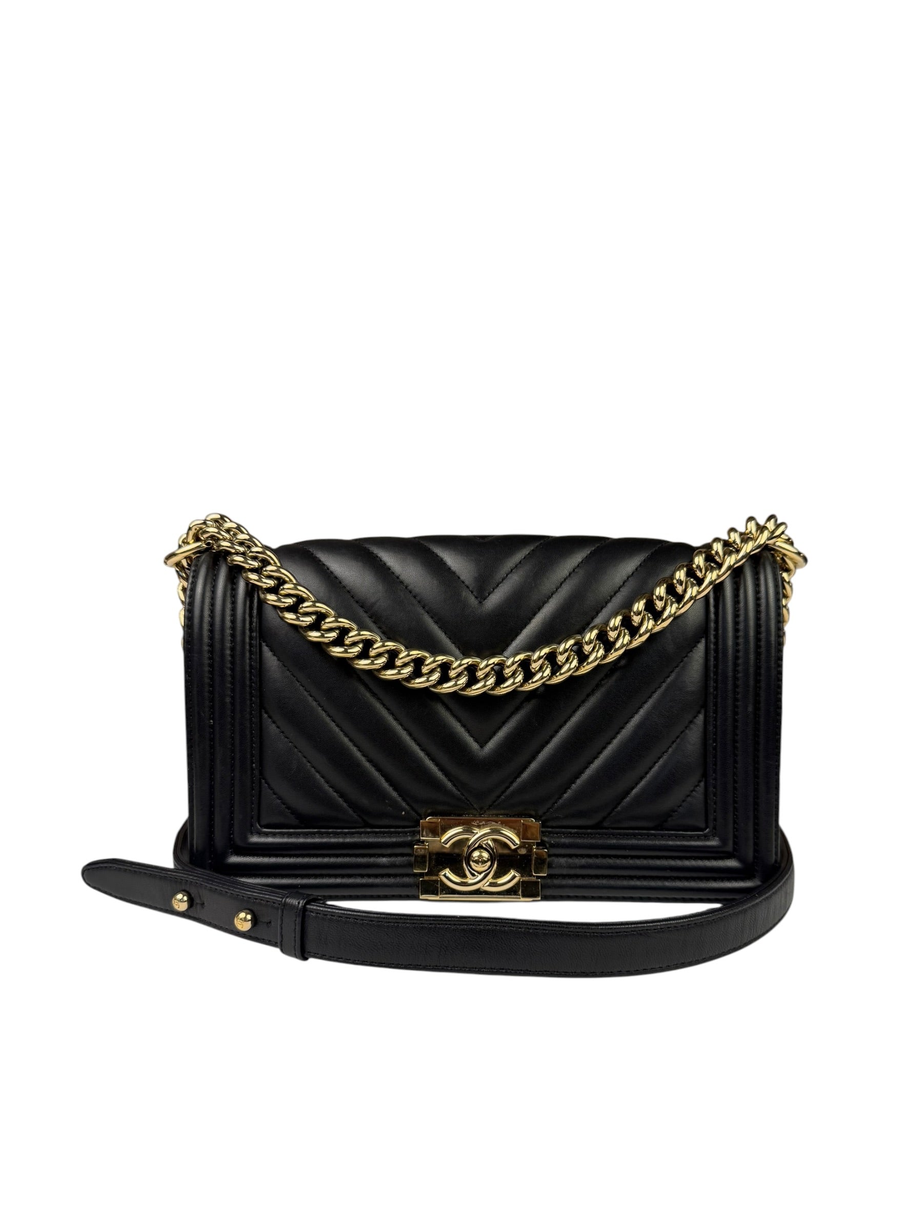 Chanel Black Chevron Leather Boy Medium Flap Bag 2017