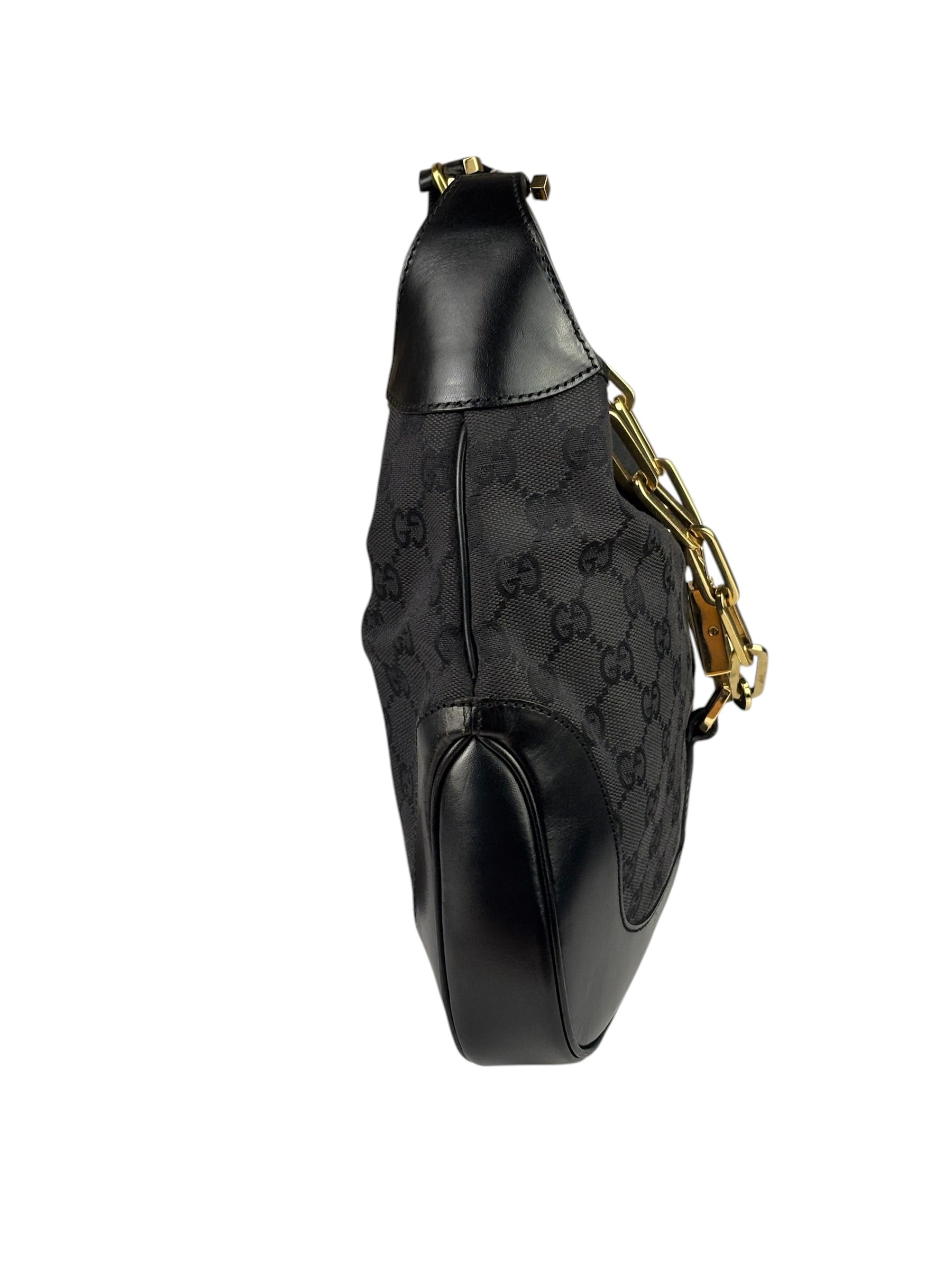 Gucci Black/Grey Leather Trim Jackie Hobo Bag