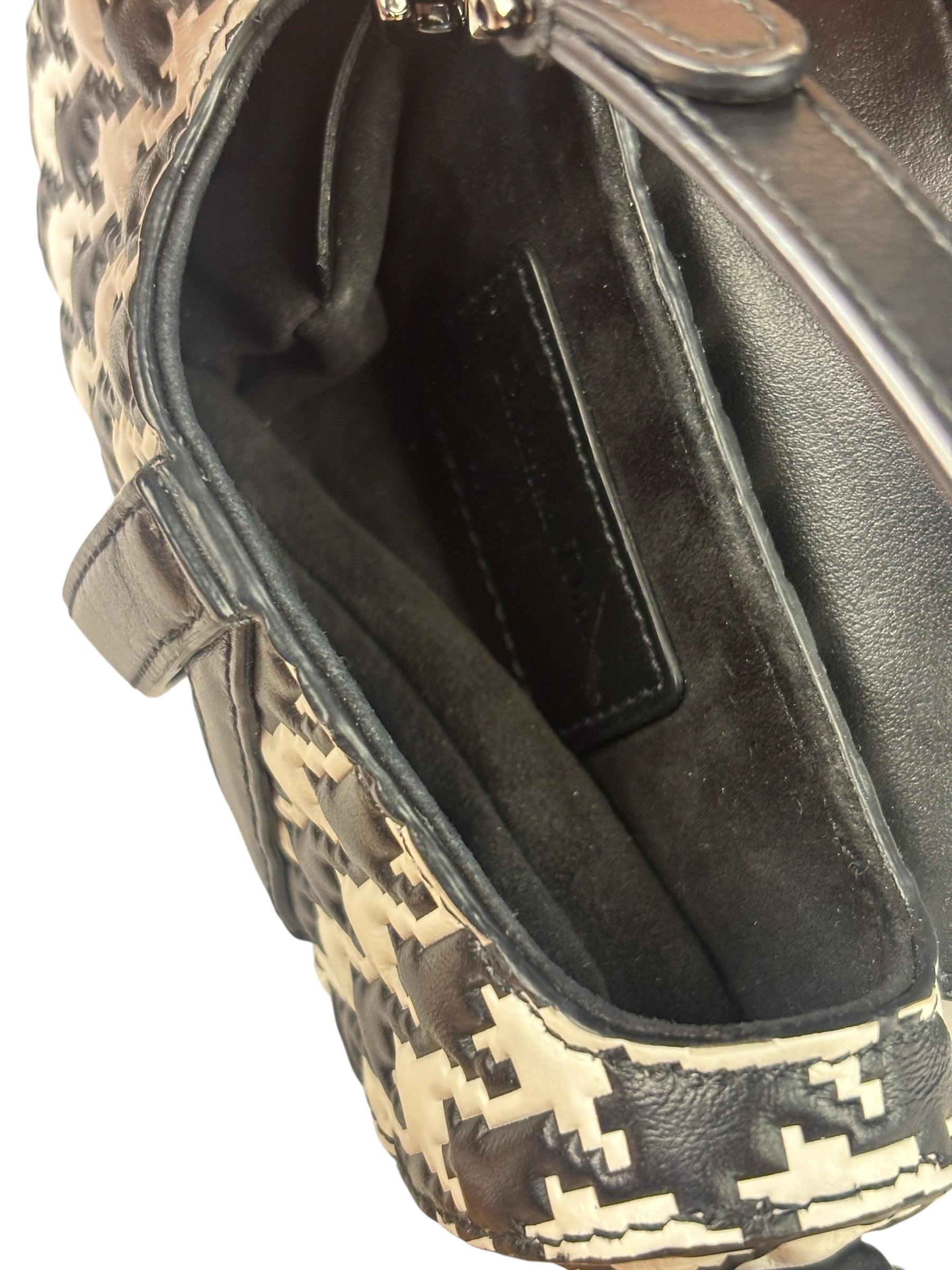 Christian Dior White/Black Leather Houndstooth Micro Saddle Bag