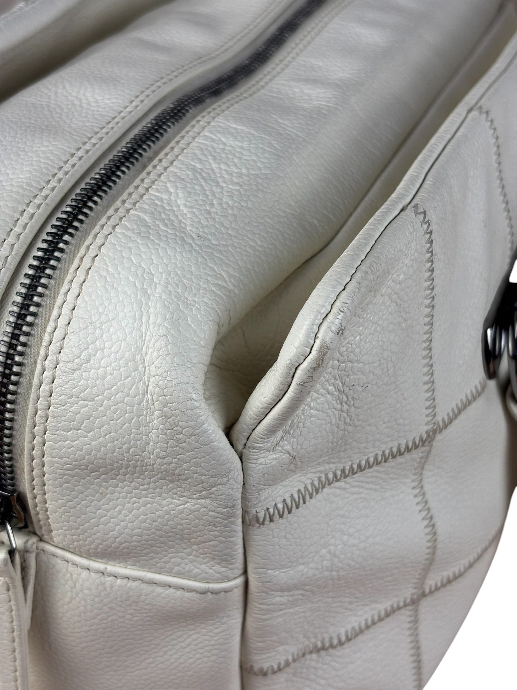 Chanel White Chocolate Bar Quilted Caviar LAX Bowler Bag 2004