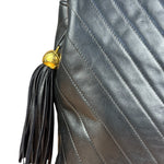 Chanel Black Chevron Quilted Tassel Fringe Tote 1992