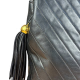 Chanel Black Chevron Quilted Tassel Fringe Tote 1992