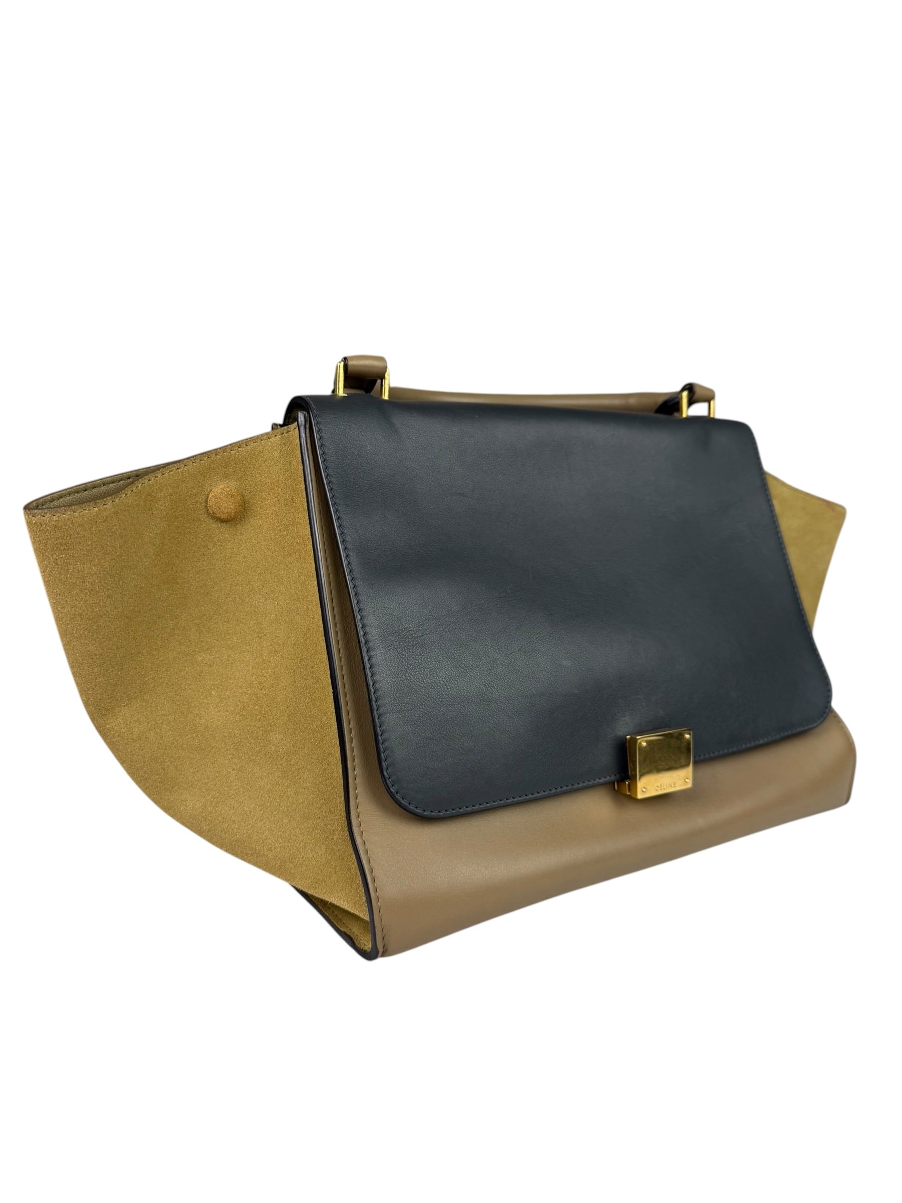 Celine Tri-Color Beige Leather/Suede Trapeze Medium Two-Way Bag