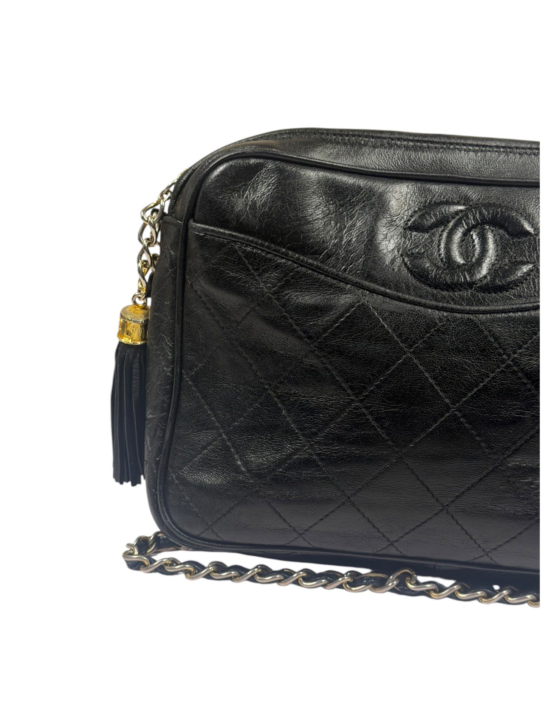Chanel Vintage Black Quilted Lambskin Camera Bag 1986