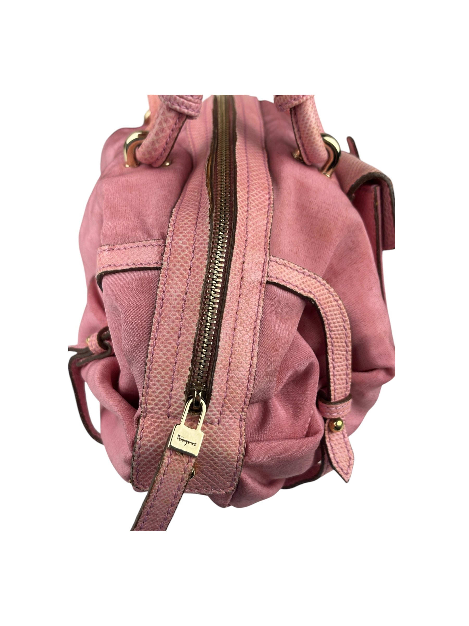 Salvatore Ferragamo Pink Nylon/Leather Bowler Bag
