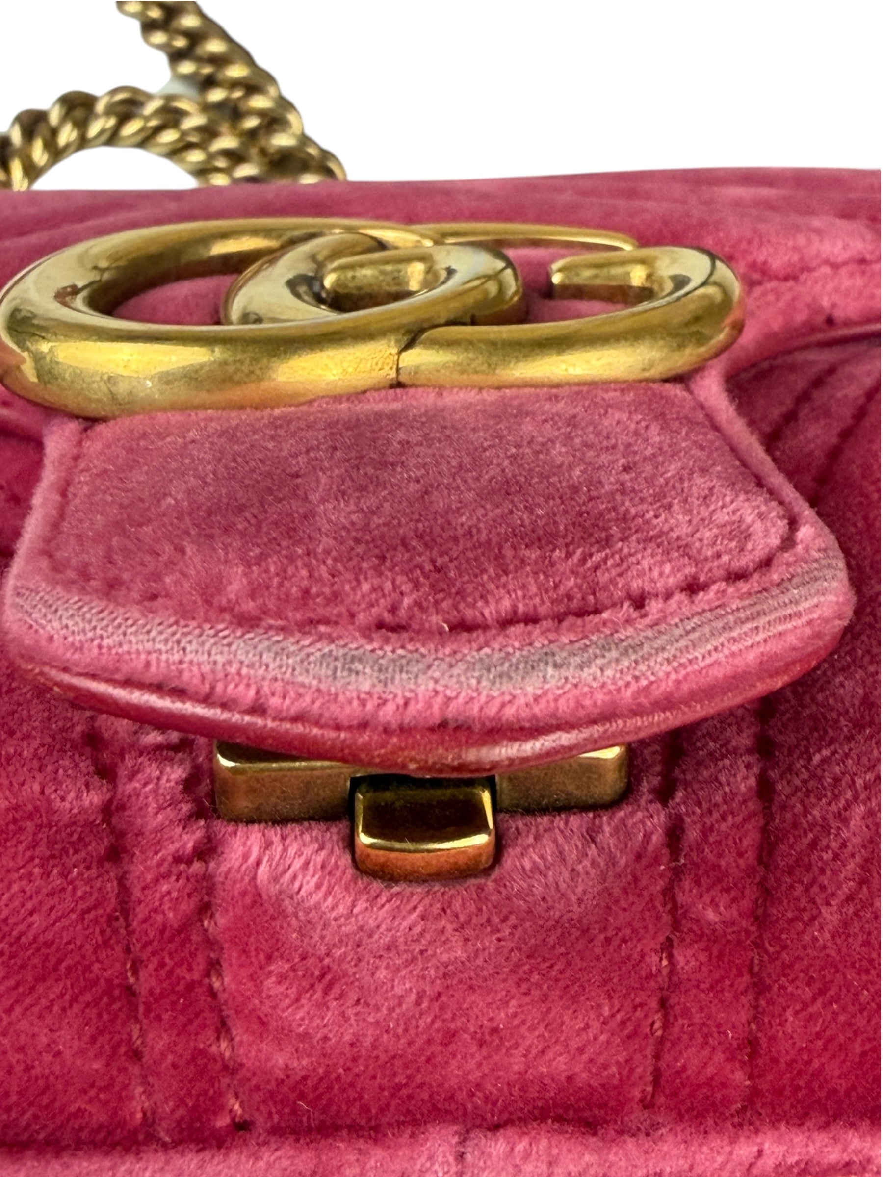Gucci GG Marmont Matelasse Velvet Small Pink Chain Bag