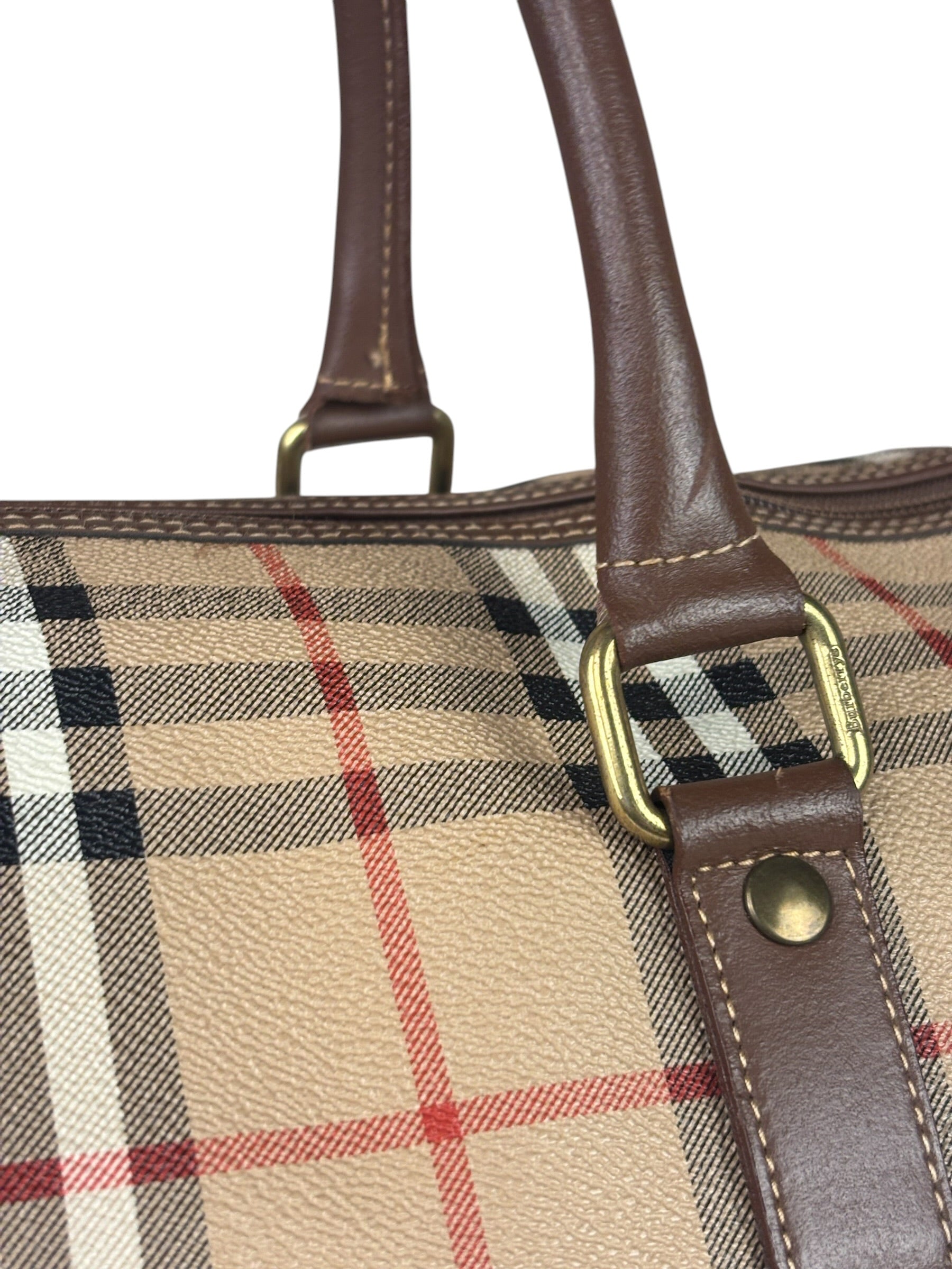 Burberry Beige/Brown Leather House Check Boston Bag