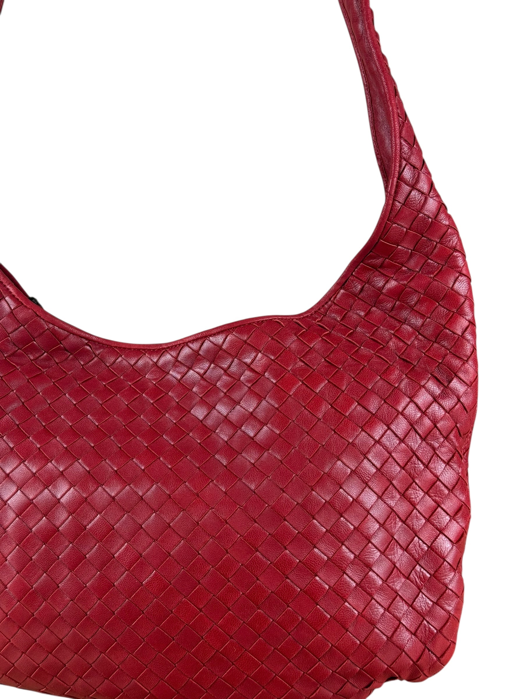 Bottega Veneta Vintage Red Intrecciato Hobo Bag