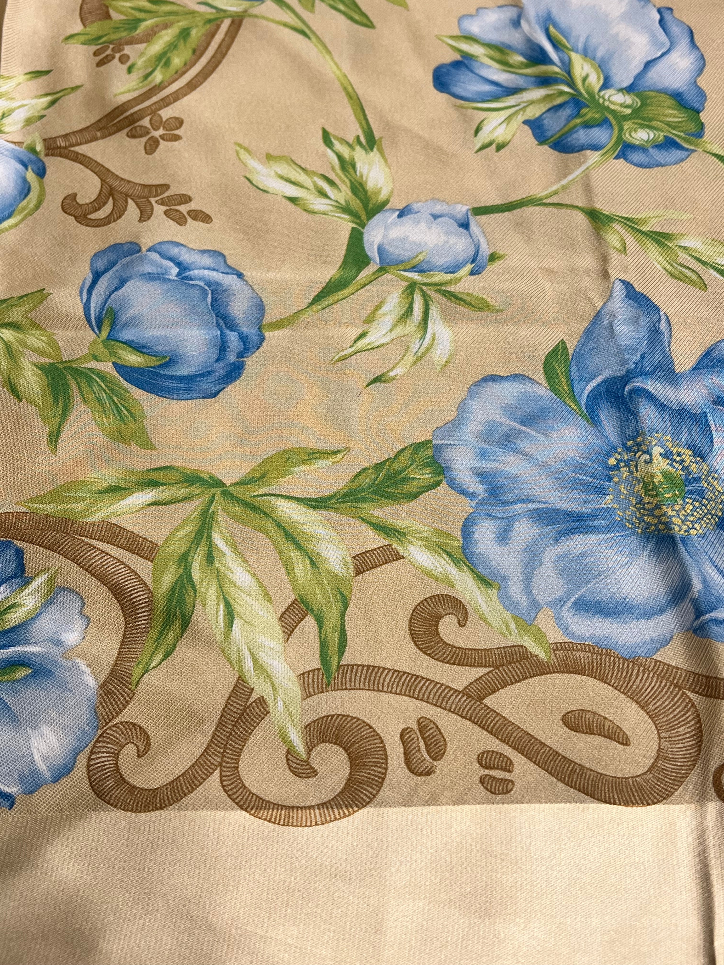 Christian Dior Beige/Blue Floral Silk Scarf