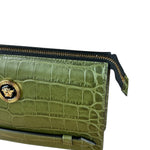 Versace Green Croc-Embossed Medusa Leather Clutch