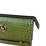 Versace Green Croc-Embossed Medusa Leather Clutch