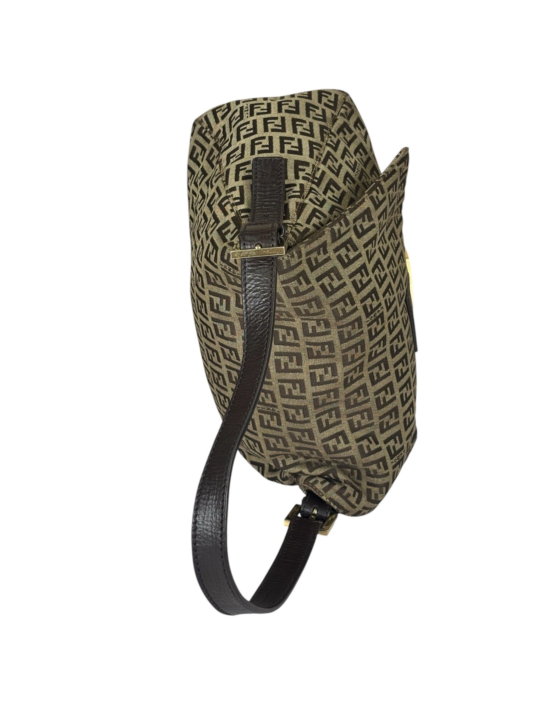 Fendi Brown Leather Trim Zucca Mamma Baguette