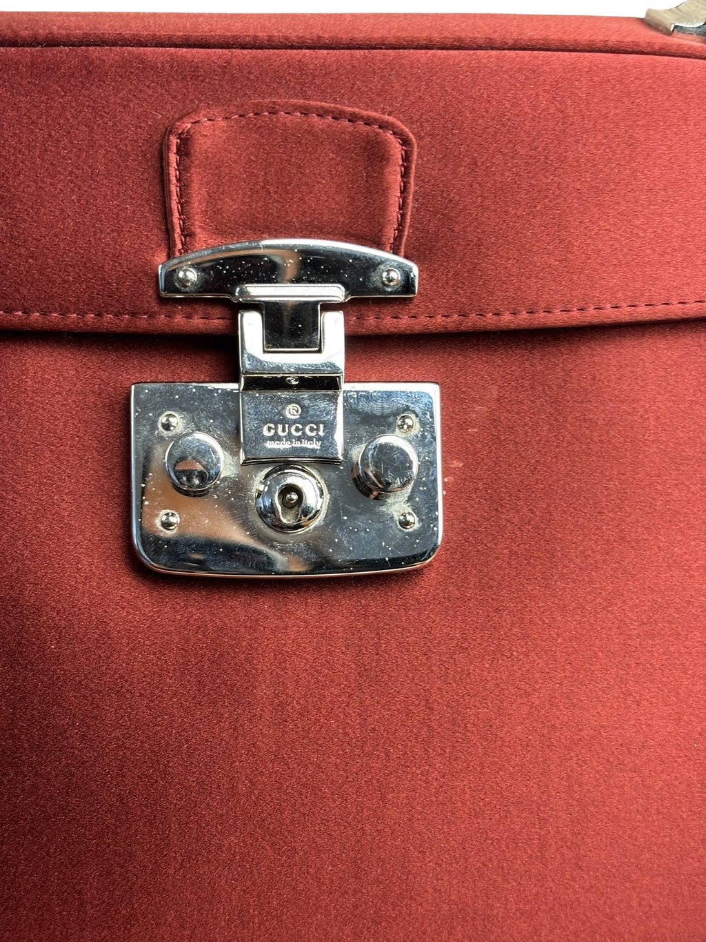 Gucci Burgundy Satin Bamboo Top Handle Bag