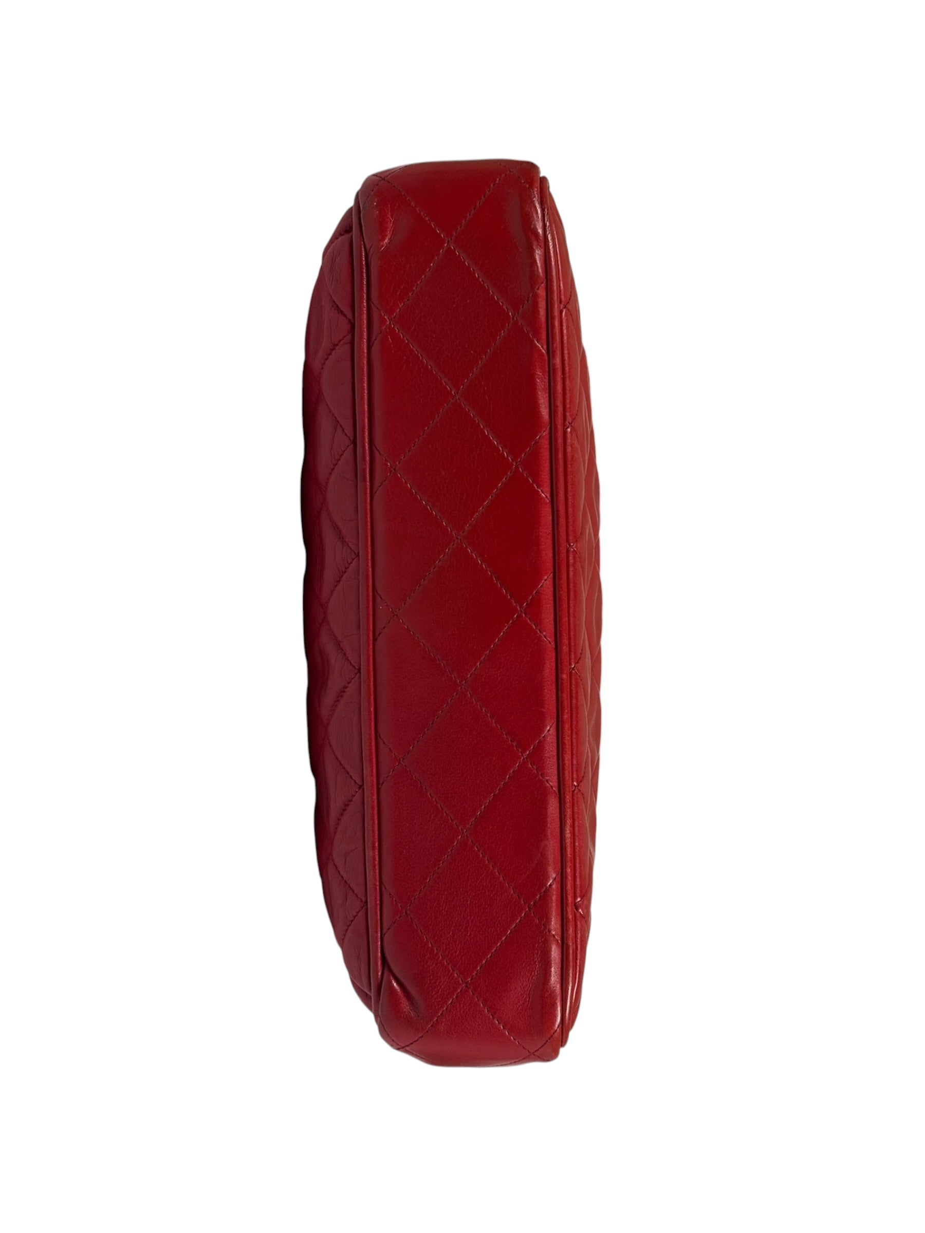 Chanel Vintage Red Quilted Lambskin Tote 1989