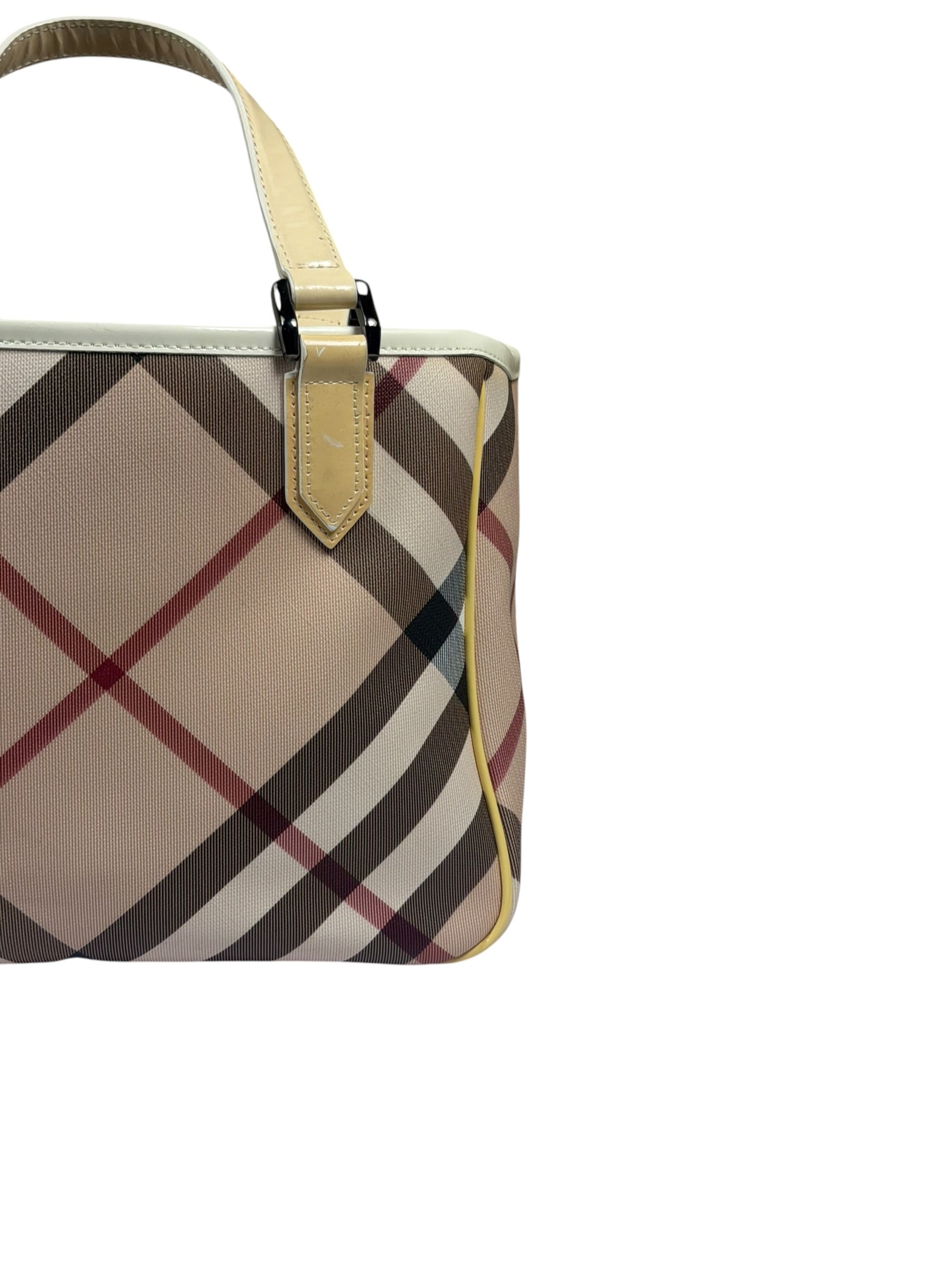 Burberry Beige Nova Check Canvas Patent Leather Tote Bag